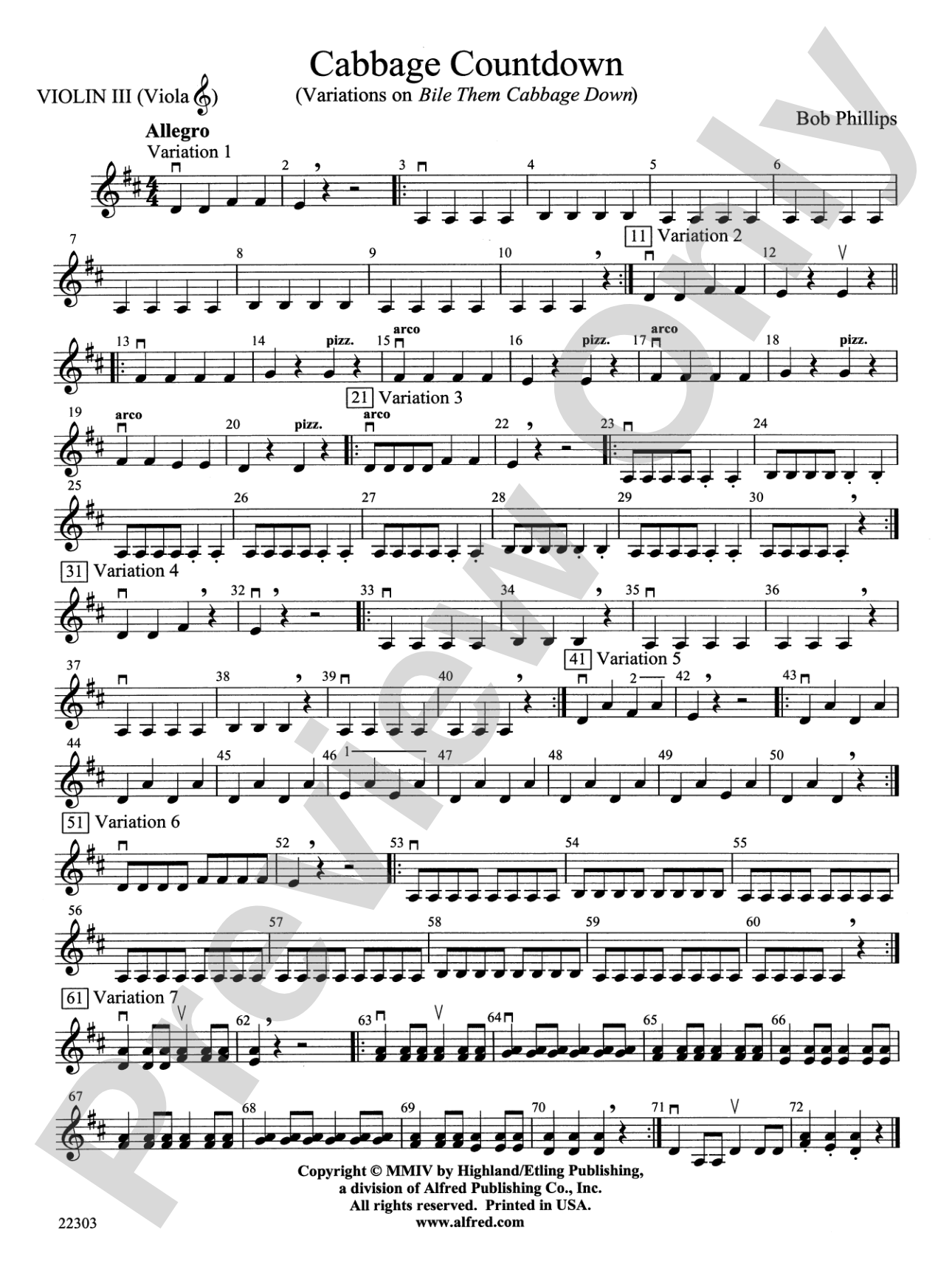 Cabbage Countdown: 3rd Violin (Viola [TC])