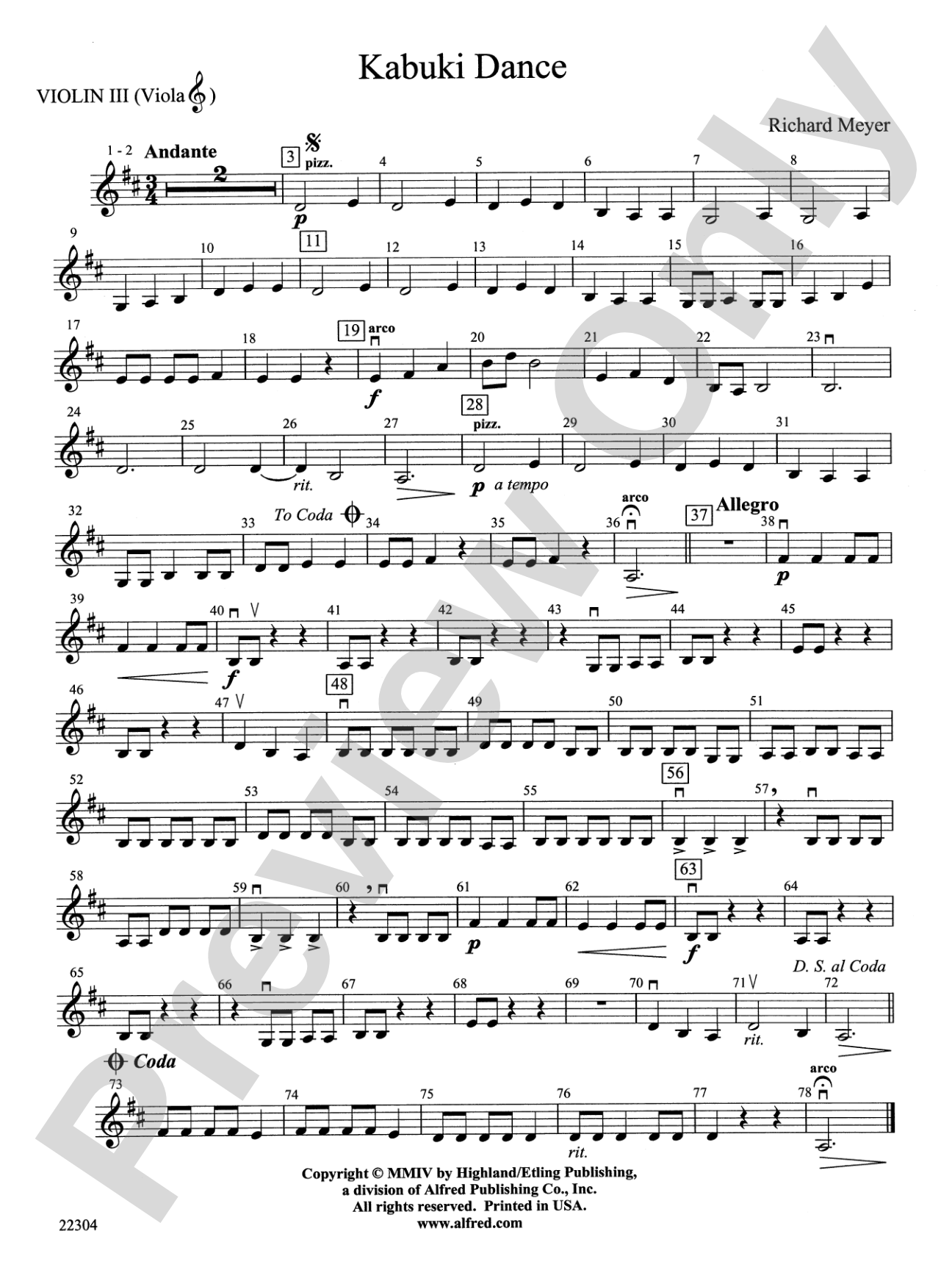 Kabuki Dance: 3rd Violin (Viola [TC])
