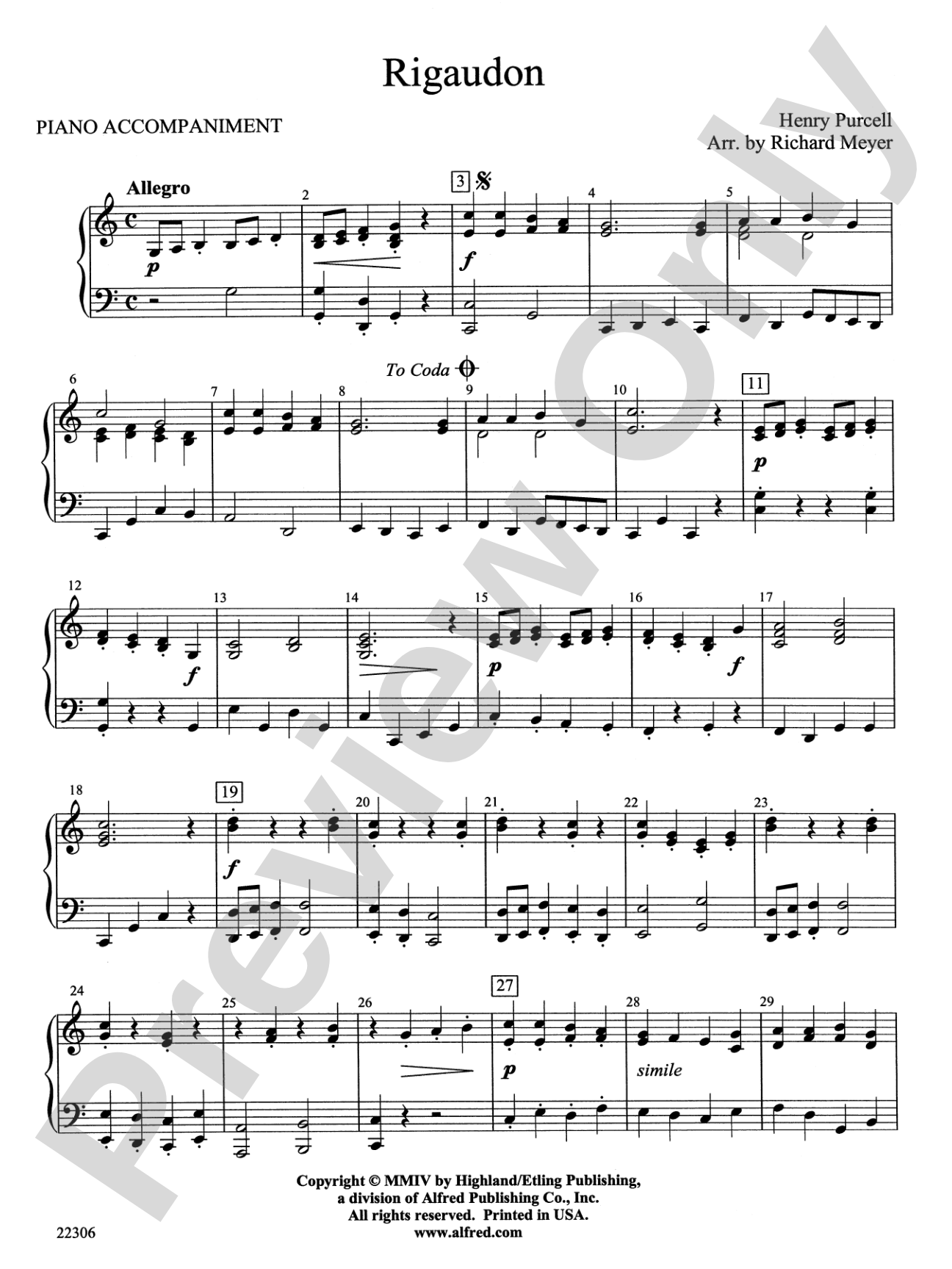 Rigaudon: Piano Accompaniment