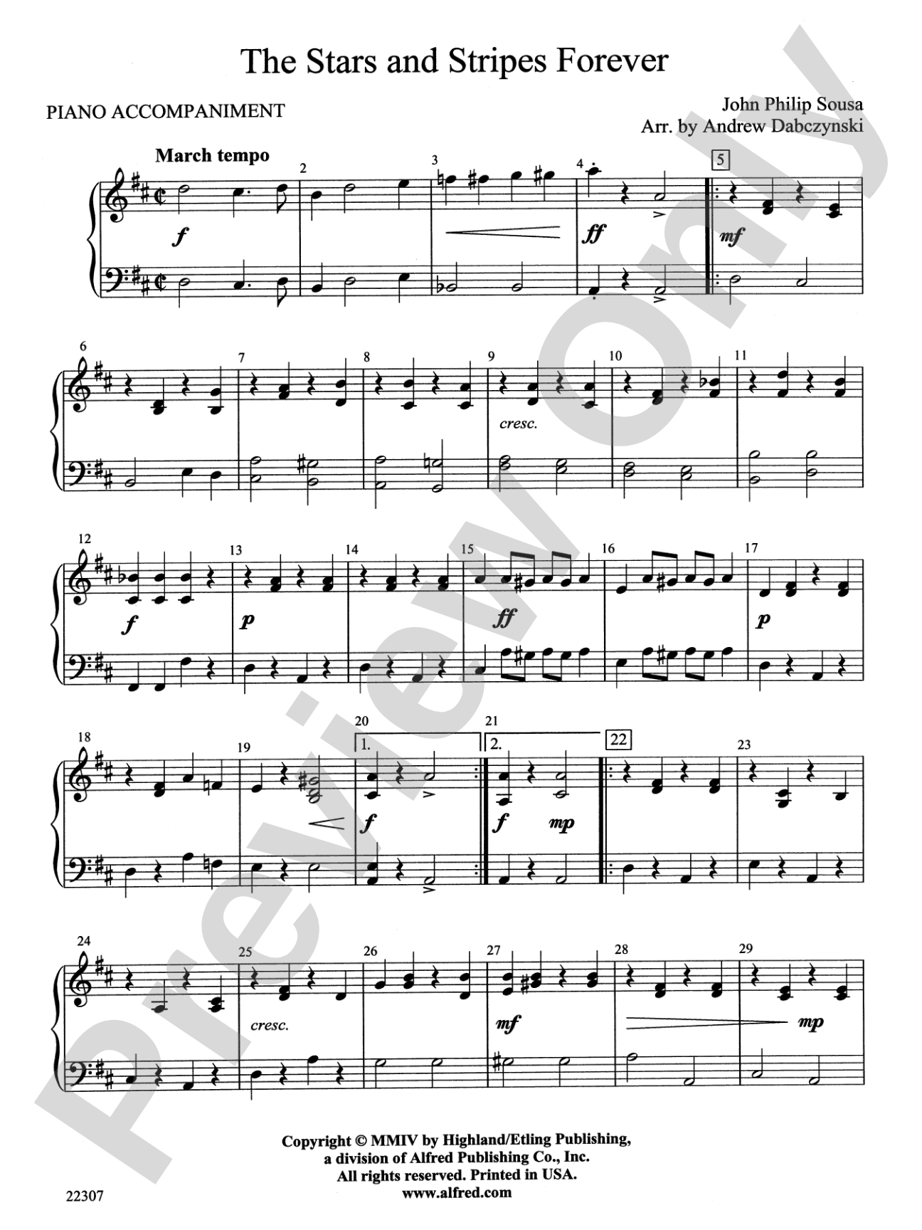 The Stars and Stripes Forever: Piano Accompaniment