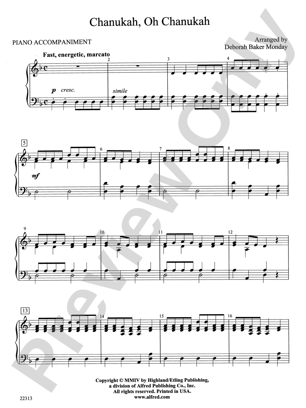 Chanuka, Oh Chanukah: Piano Accompaniment