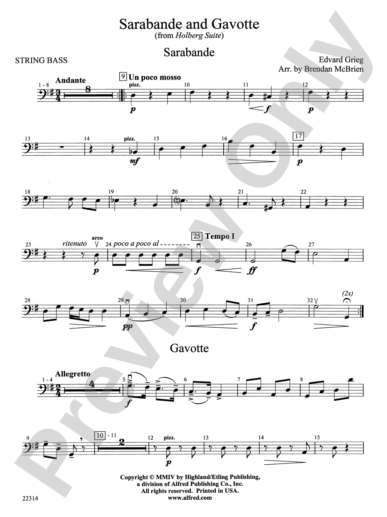 Sarabande and Gavotte: String Bass