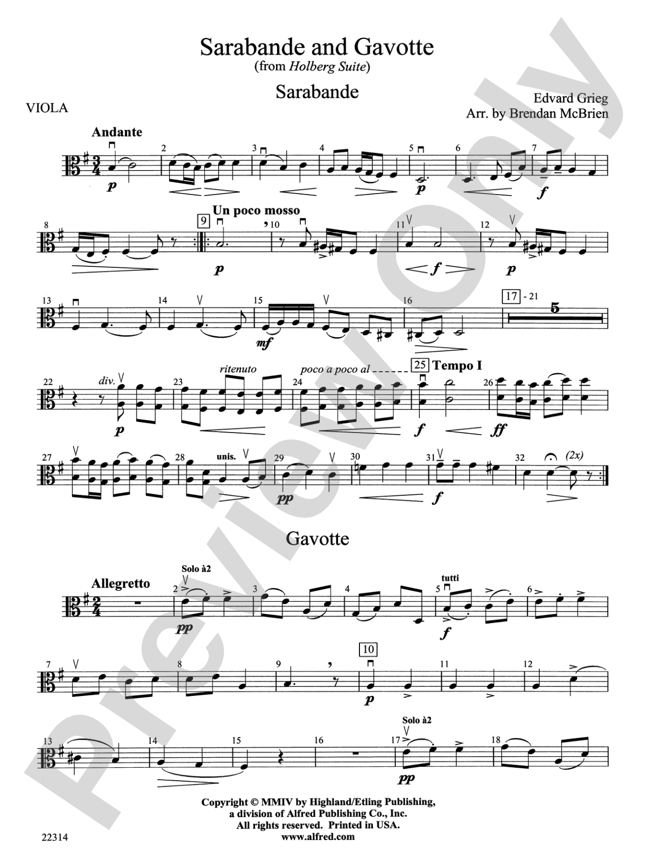 Sarabande and Gavotte: Viola