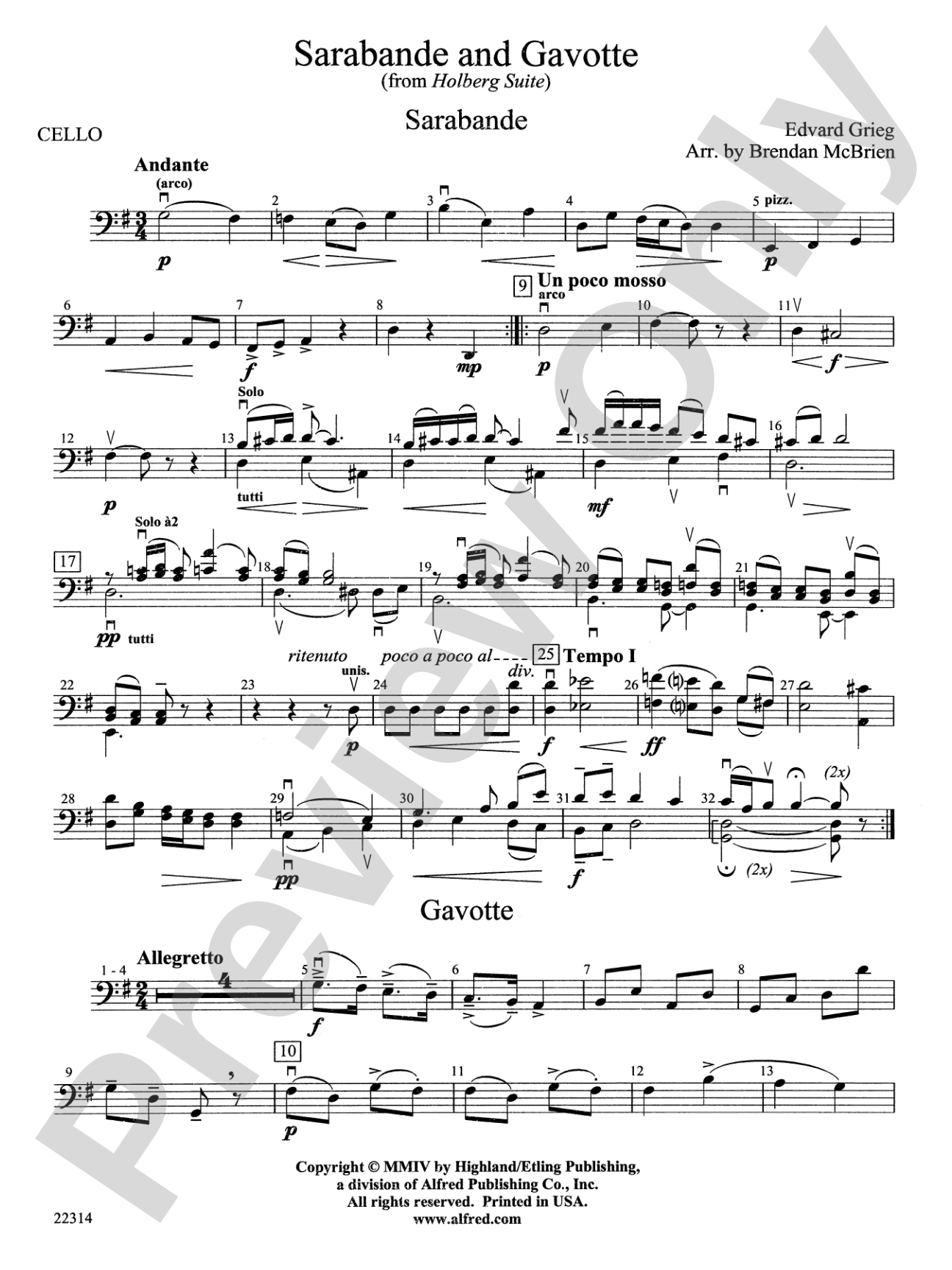 Sarabande and Gavotte: Cello