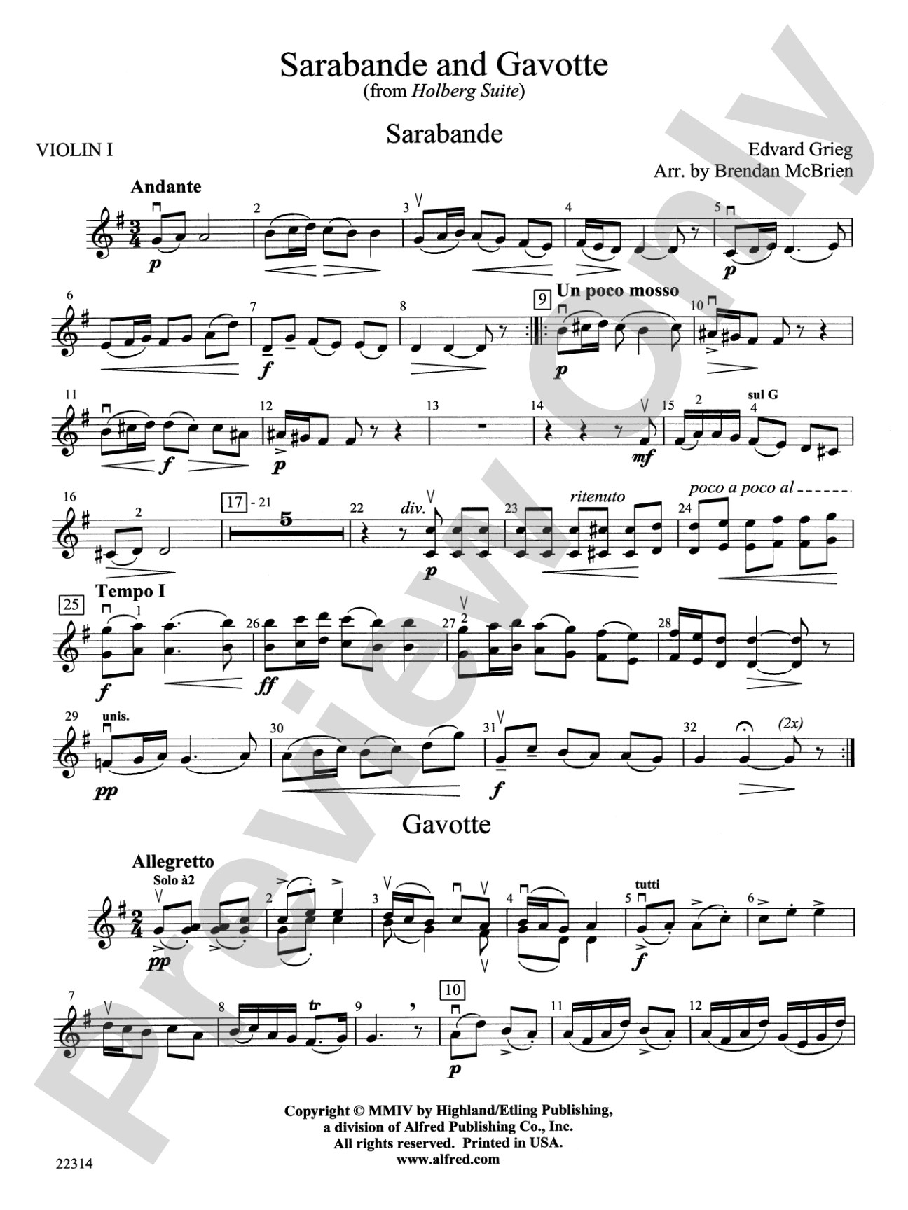 Sarabande and Gavotte: 1st Violin