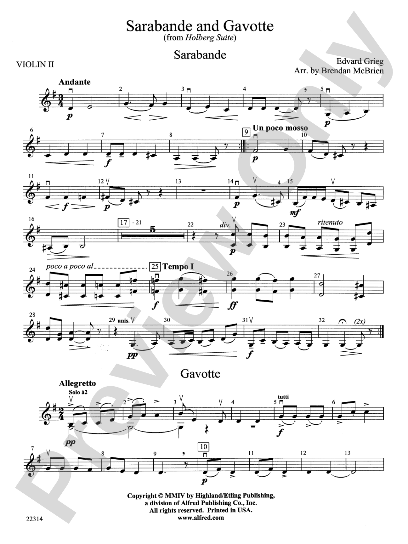 Sarabande and Gavotte: 2nd Violin