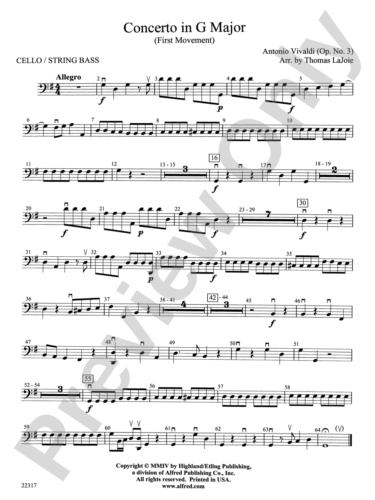 Concerto in G Major: Cello