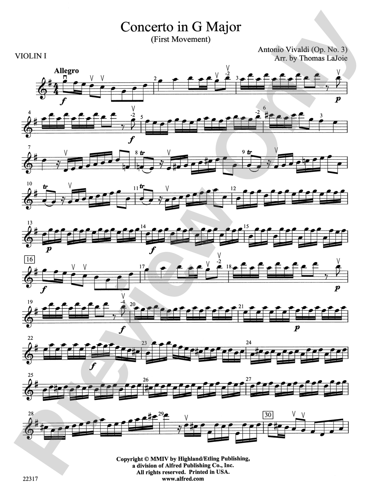Concerto in G Major: 1st Violin