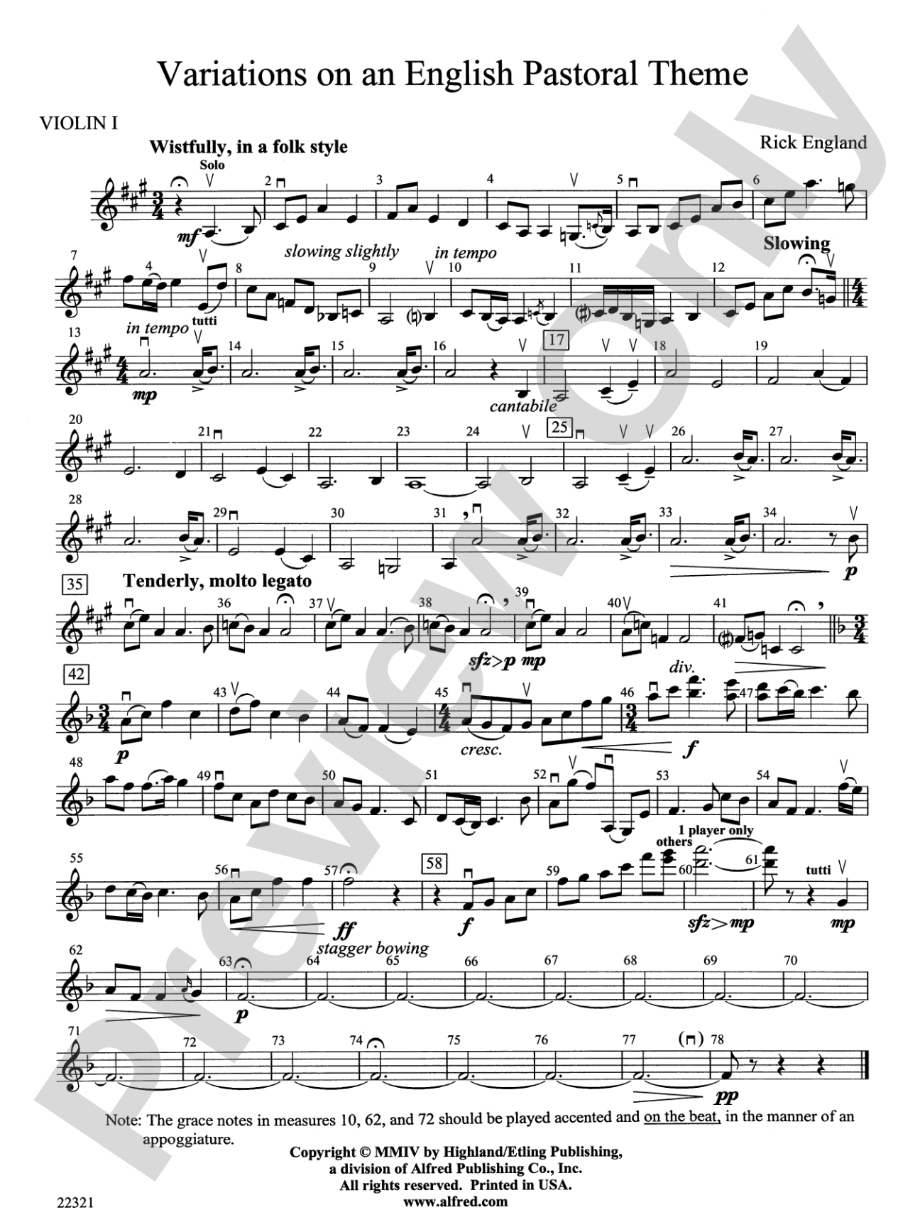Variations on an English Pastoral Theme: 1st Violin