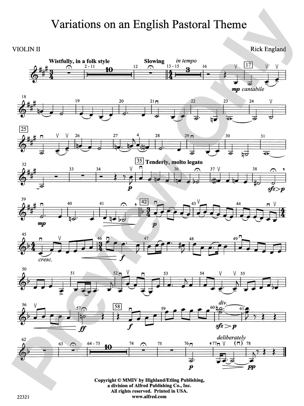 Variations on an English Pastoral Theme: 2nd Violin