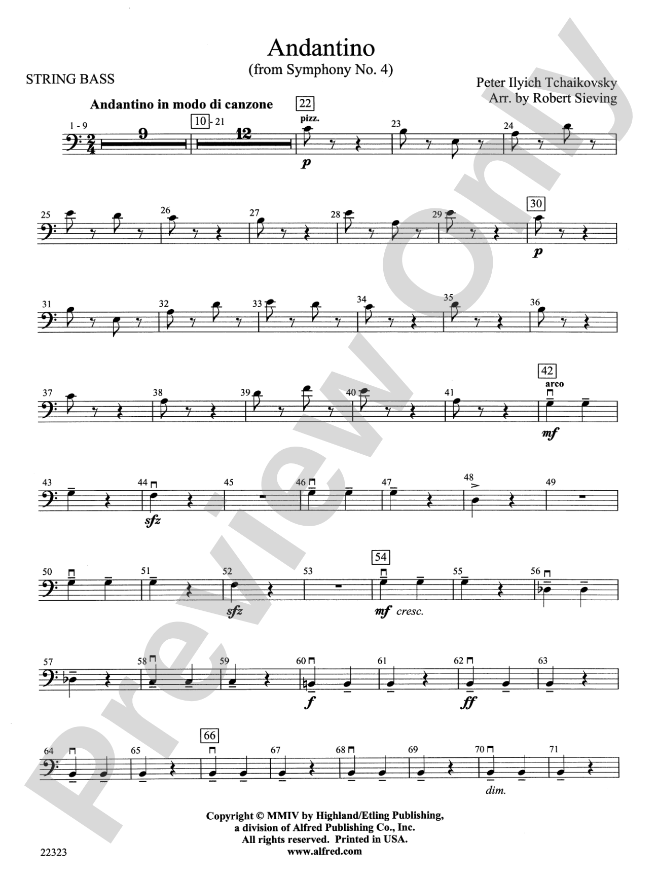 Andantino (from Symphony No. 4): String Bass