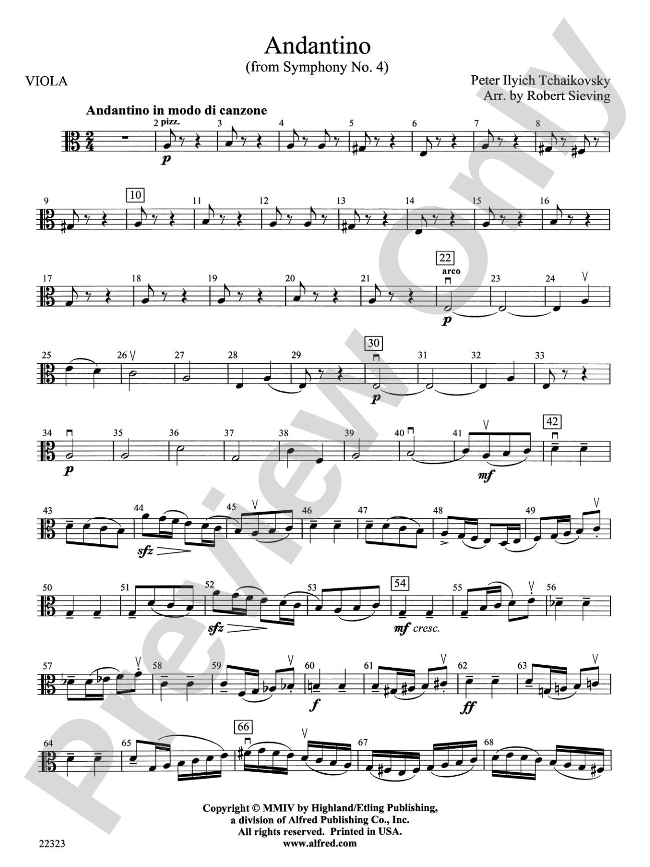 Andantino (from Symphony No. 4): Viola