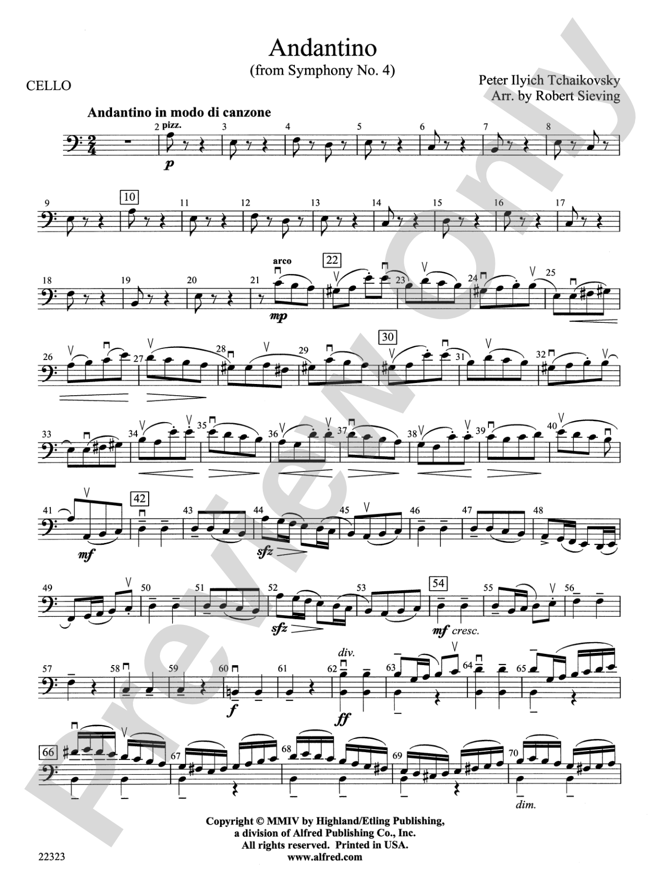 Andantino (from Symphony No. 4): Cello