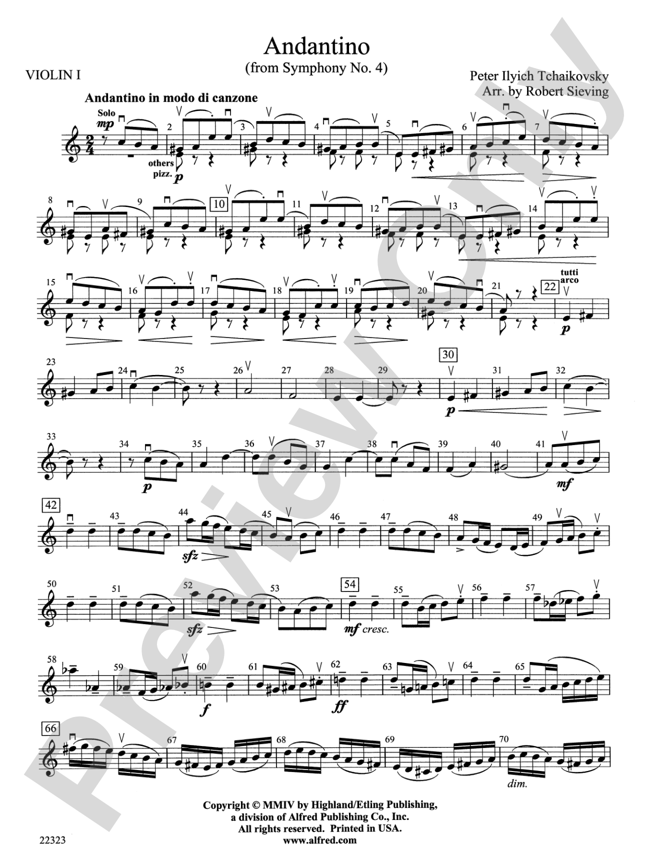 Andantino (from Symphony No. 4): 1st Violin