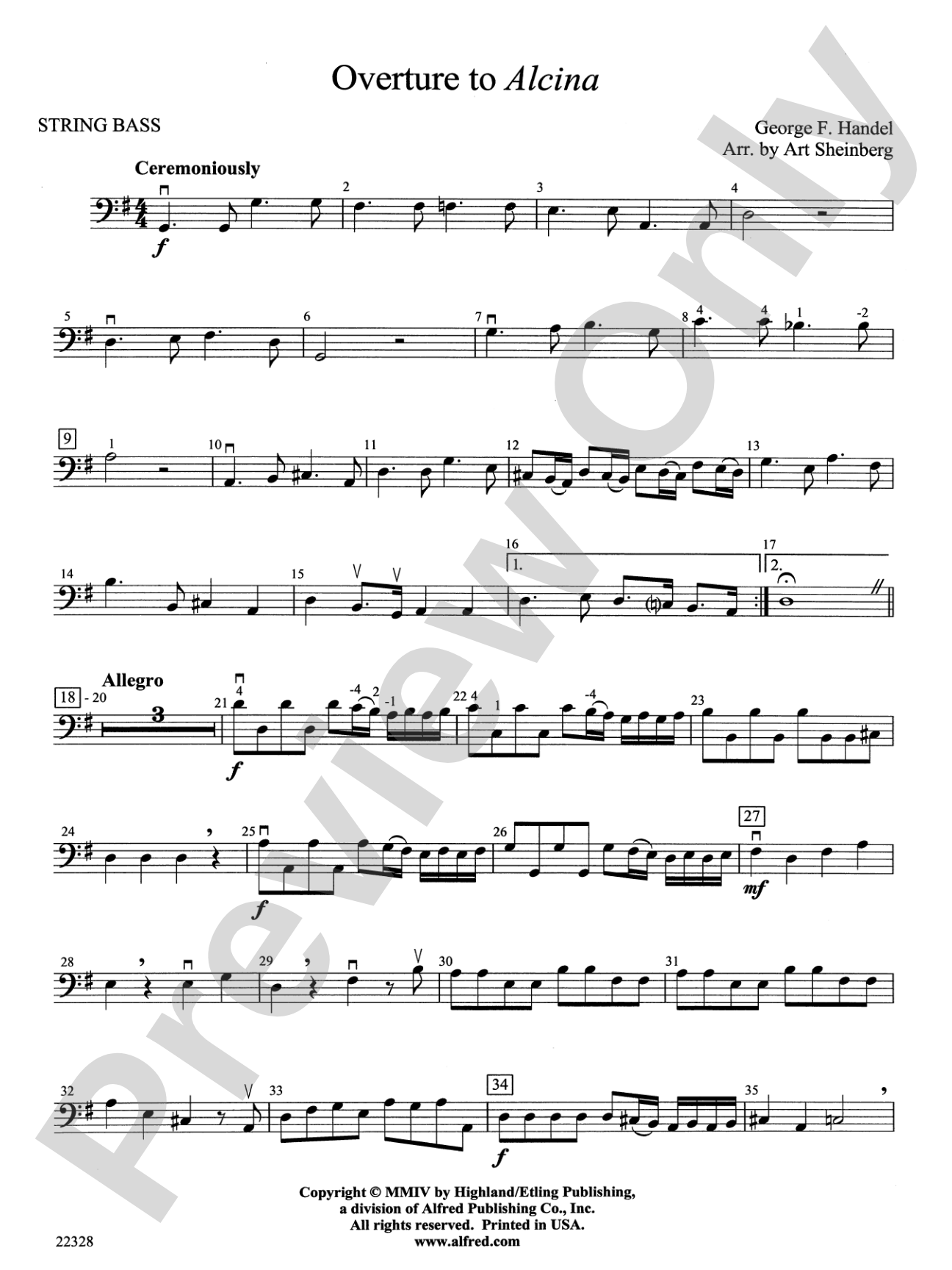 Overture from Alcina: String Bass
