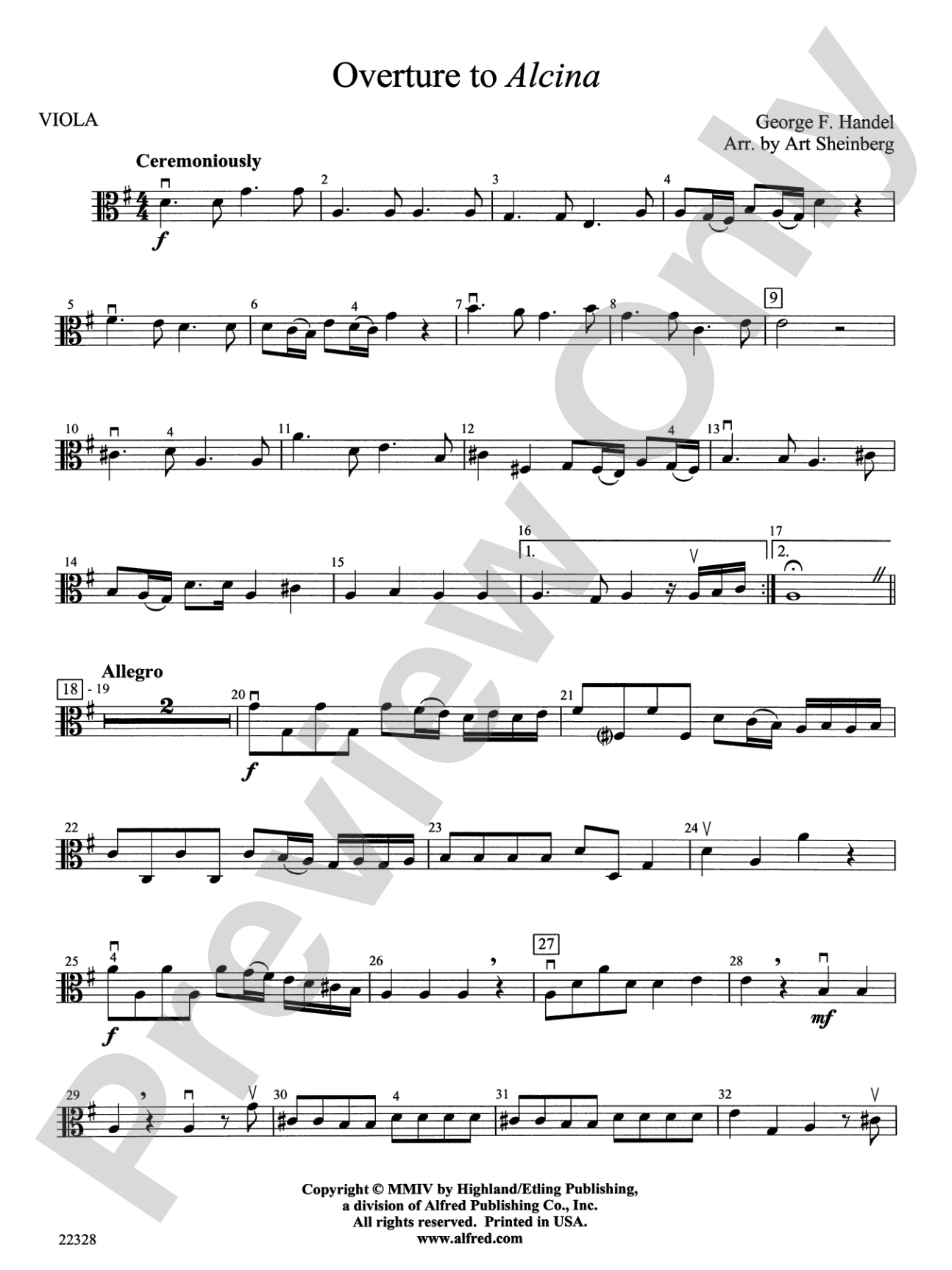 Overture from Alcina: Viola