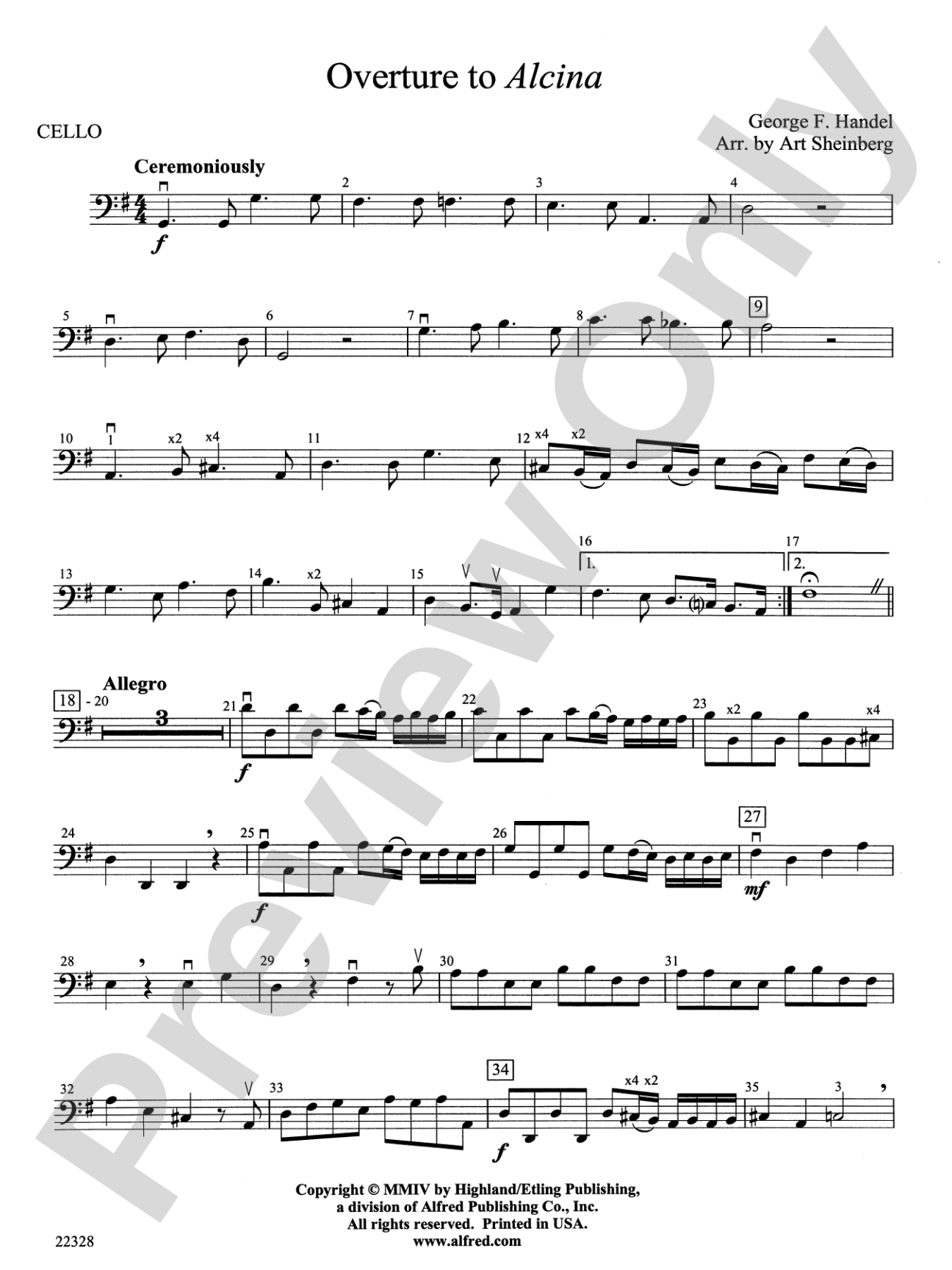 Overture from Alcina: Cello