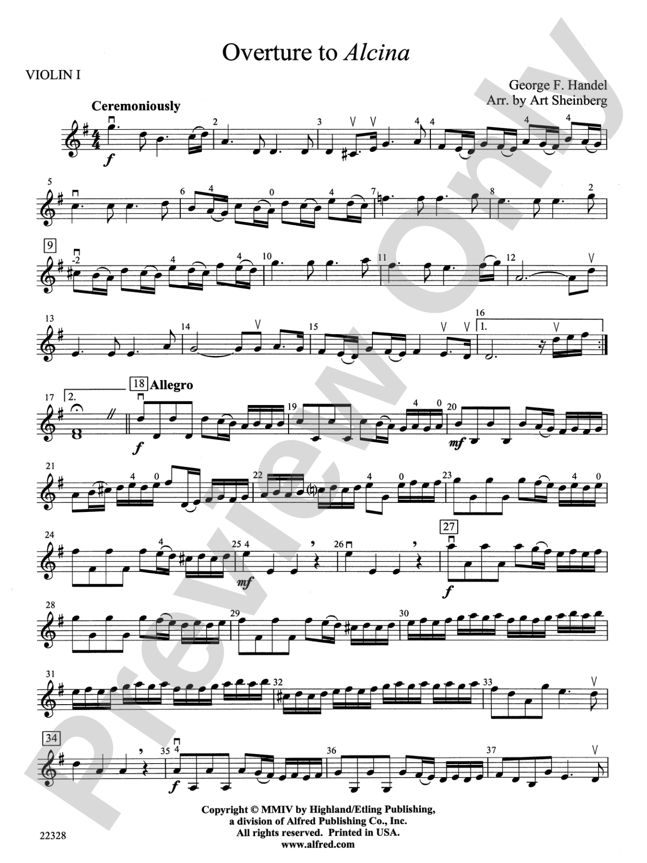 Overture from Alcina: 1st Violin