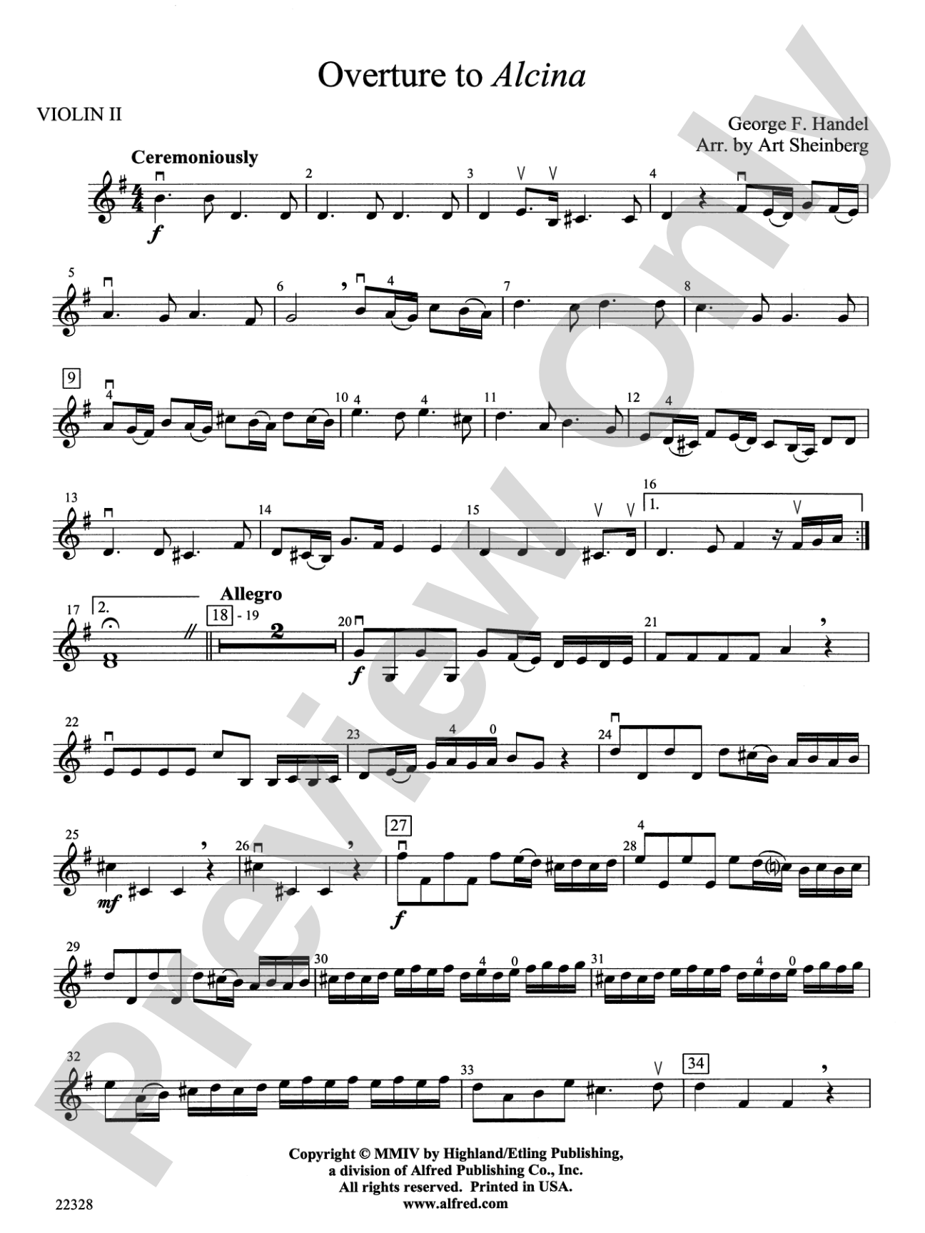 Overture from Alcina: 2nd Violin