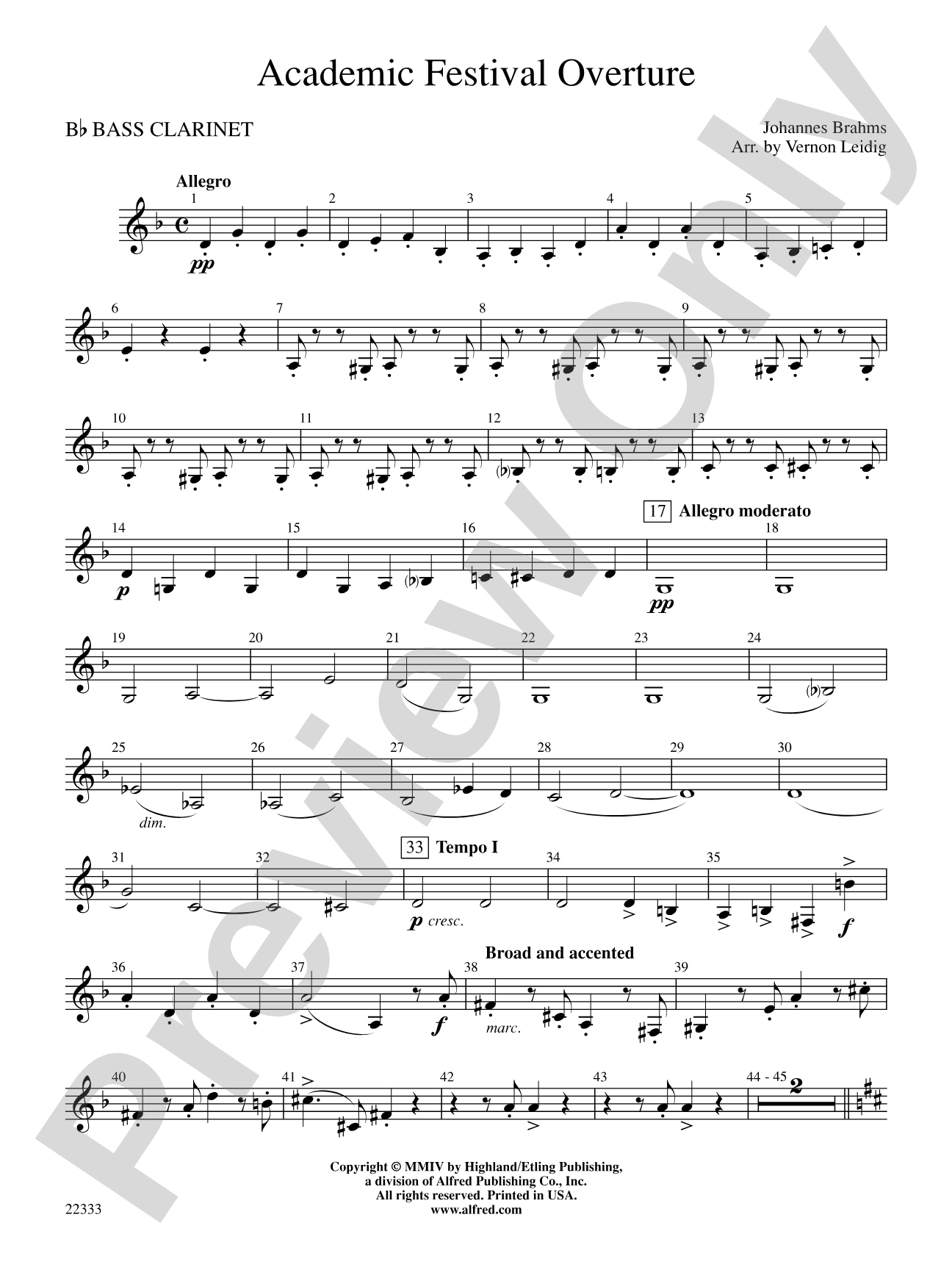 Academic Festival Overture: B-flat Bass Clarinet