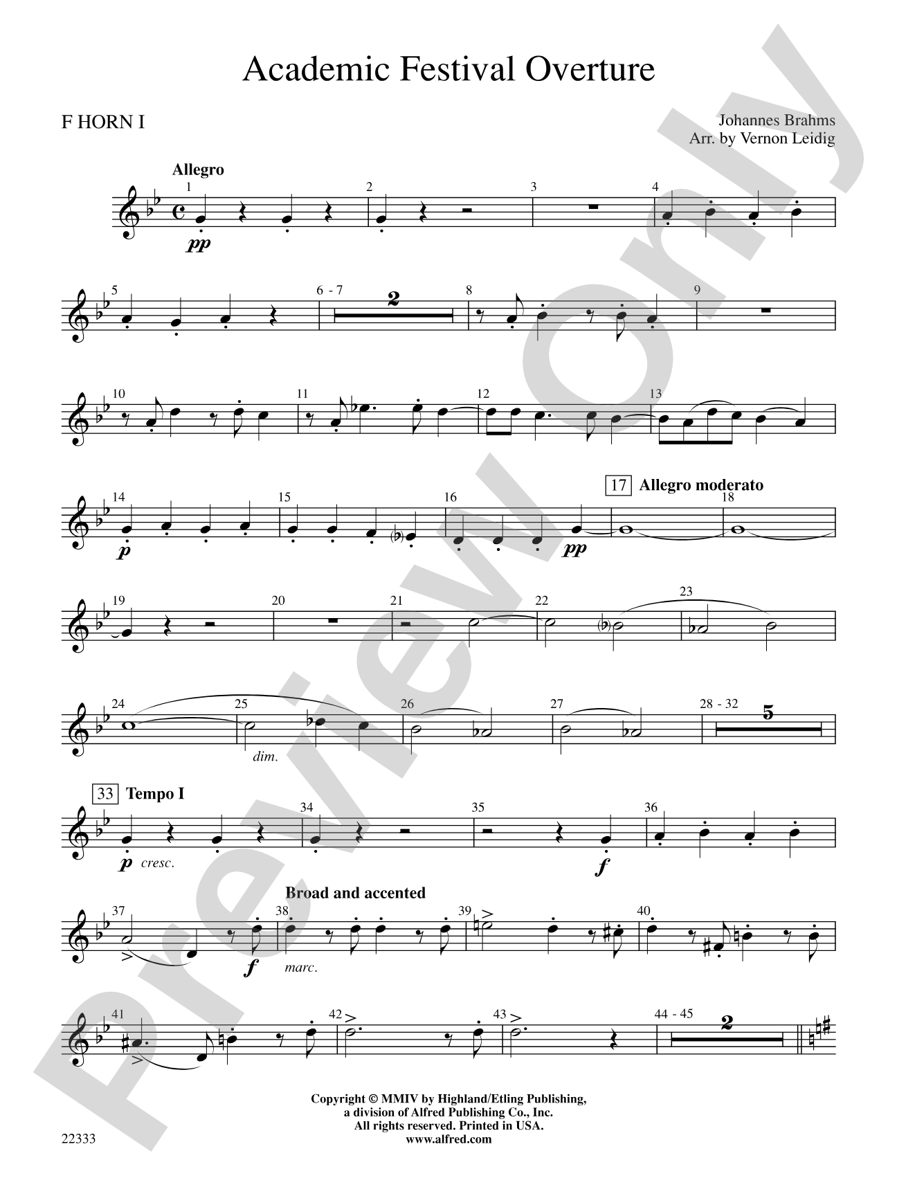 Academic Festival Overture: 1st F Horn