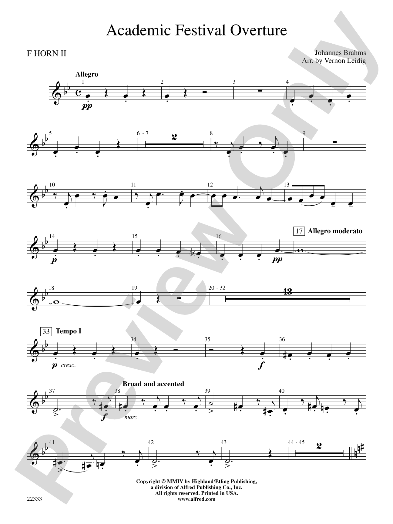 Academic Festival Overture: 2nd F Horn