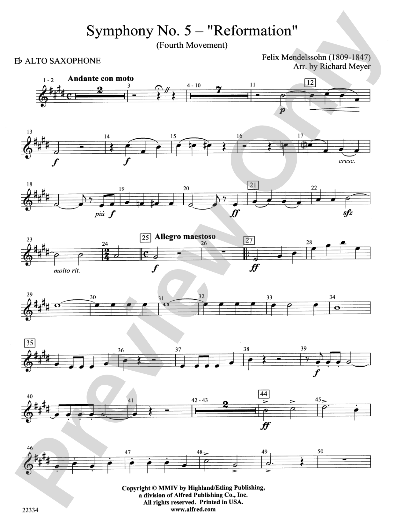 Symphony No. 5 "Reformation" (4th Movement): E-flat Alto Saxophone