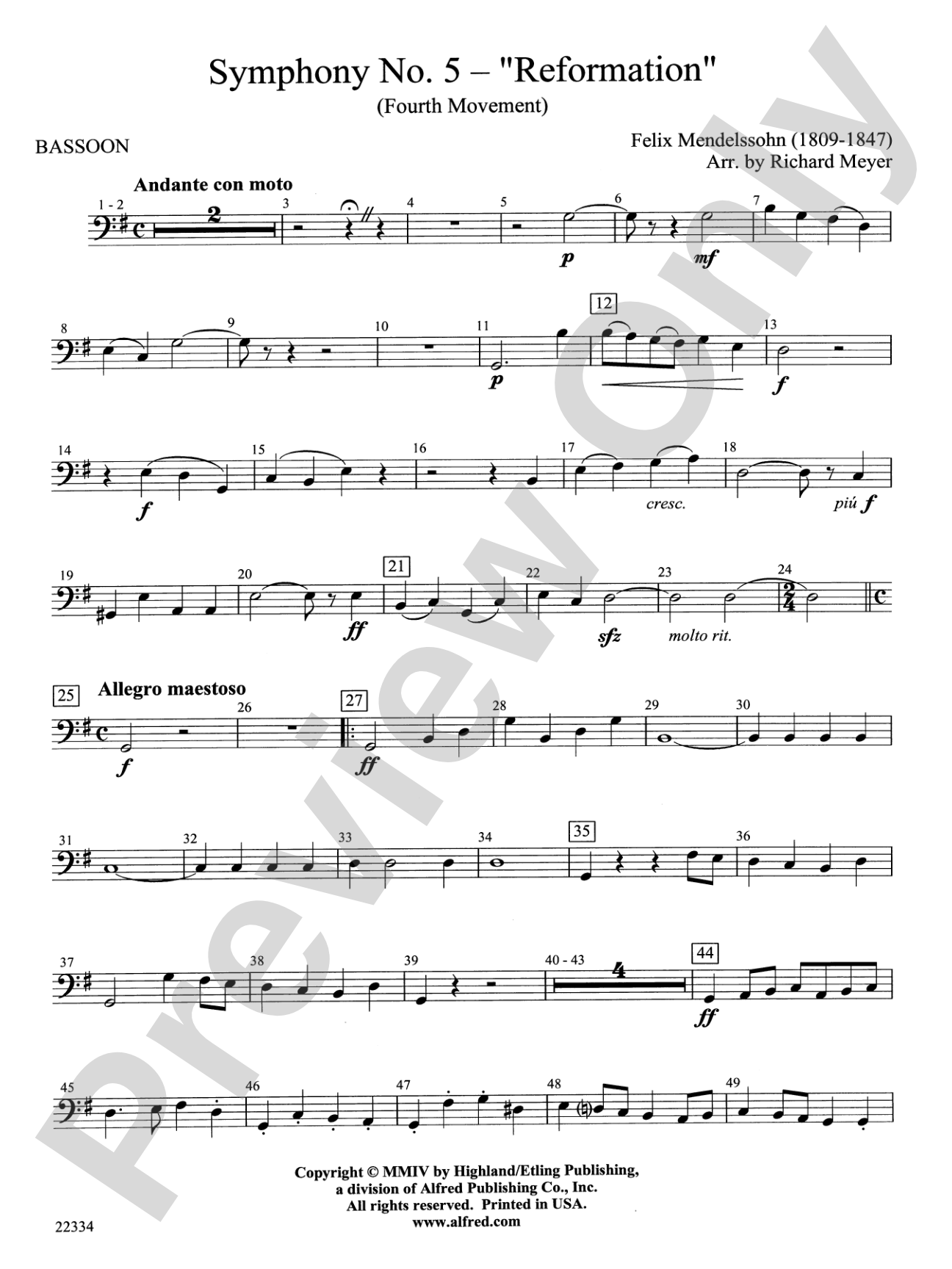 Symphony No. 5 "Reformation" (4th Movement): Bassoon
