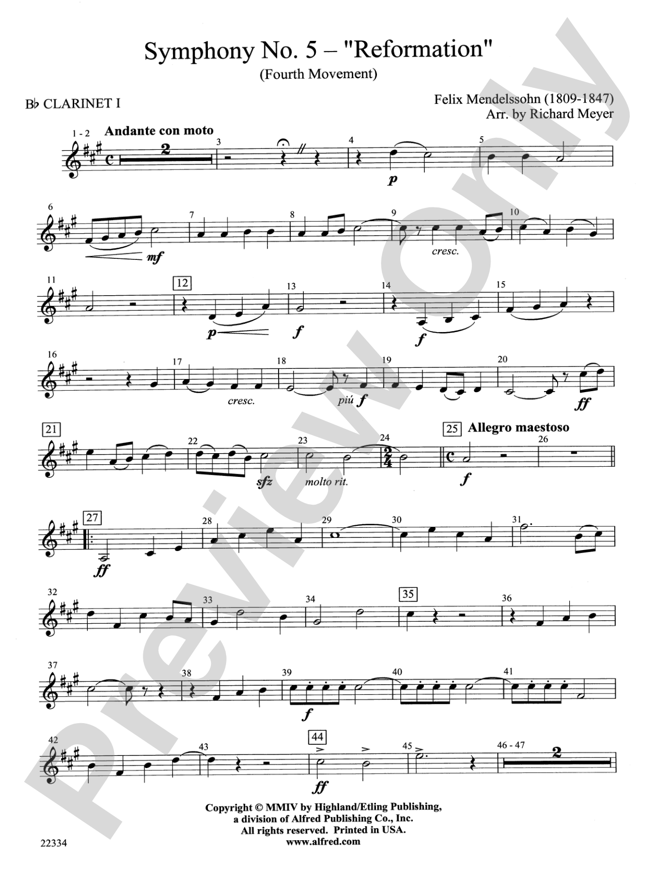 Symphony No. 5 "Reformation" (4th Movement): 1st B-flat Clarinet