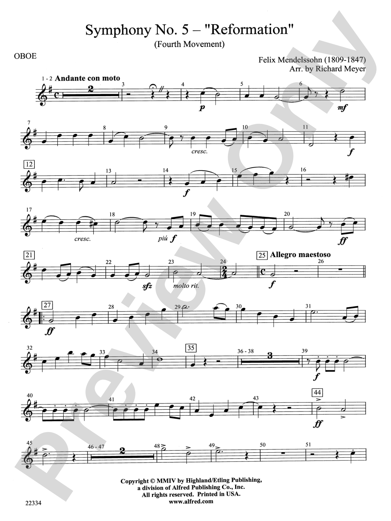 Symphony No. 5 "Reformation" (4th Movement): Oboe