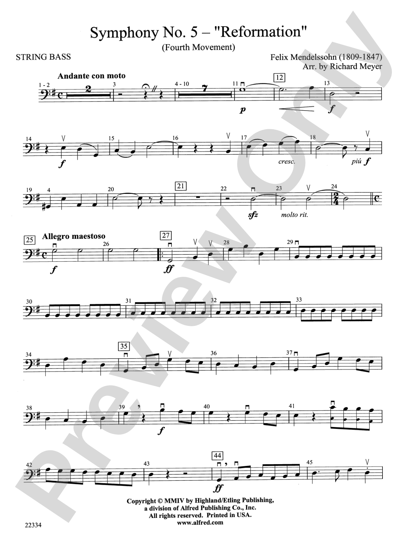 Symphony No. 5 "Reformation" (4th Movement): String Bass