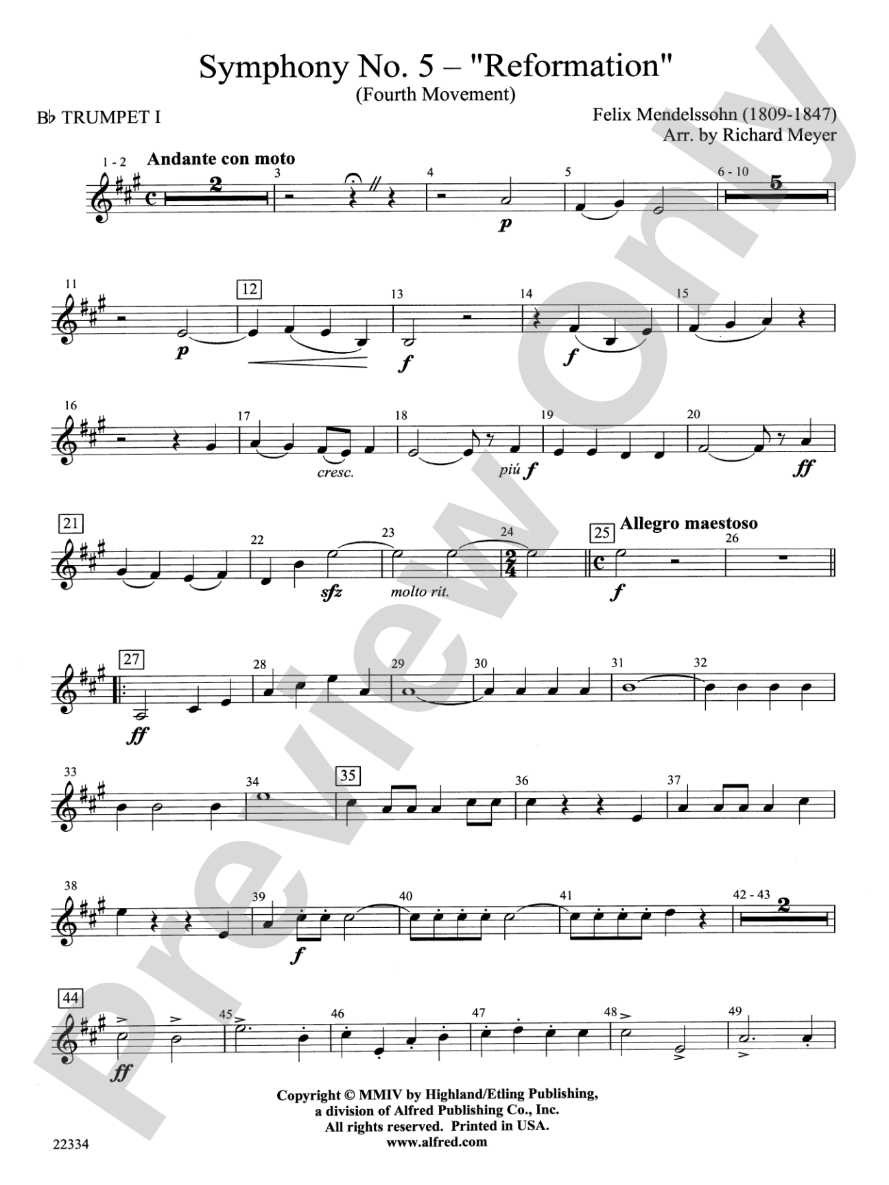 Symphony No. 5 "Reformation" (4th Movement): 1st B-flat Trumpet