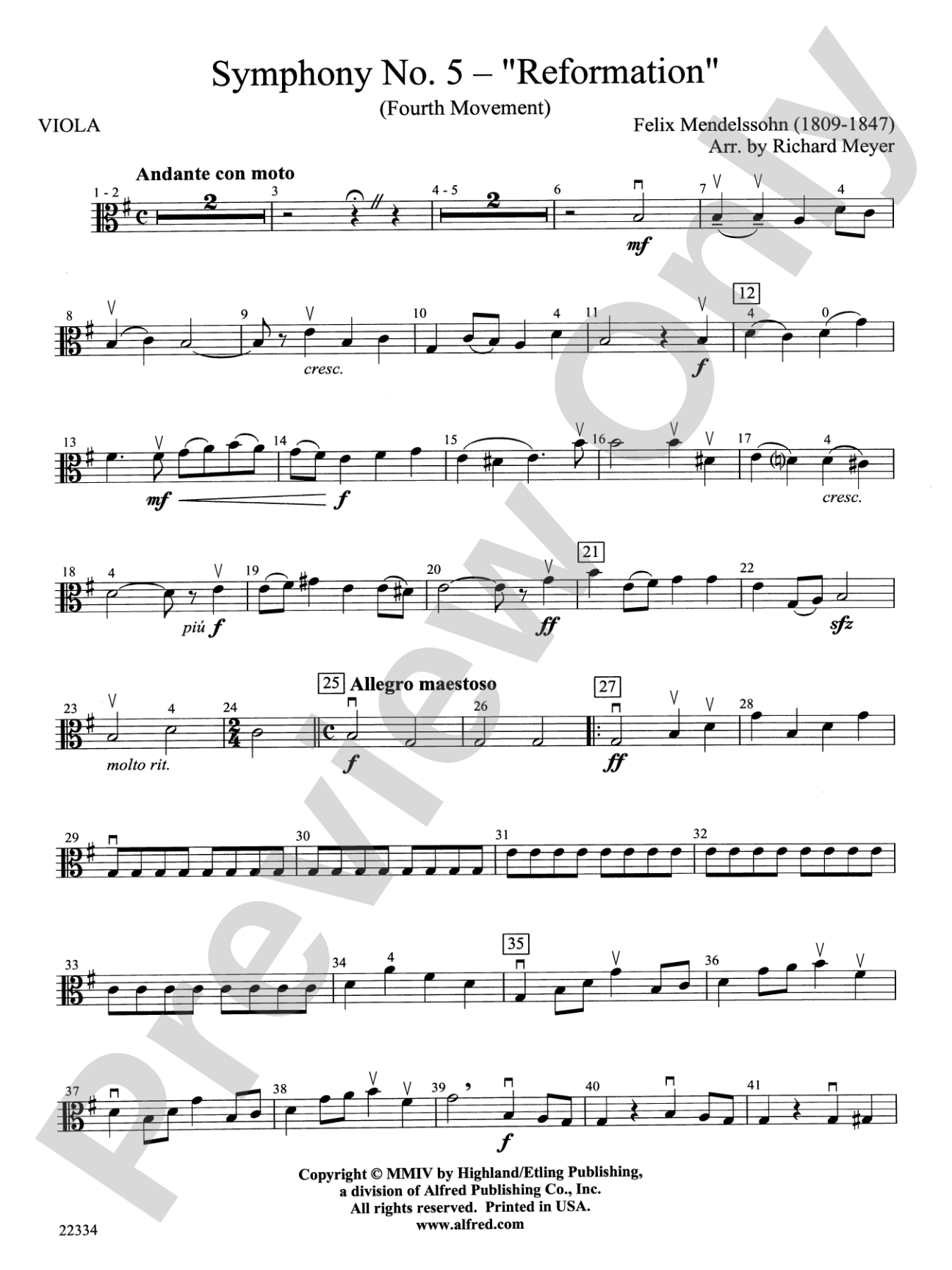 Symphony No. 5 "Reformation" (4th Movement): Viola