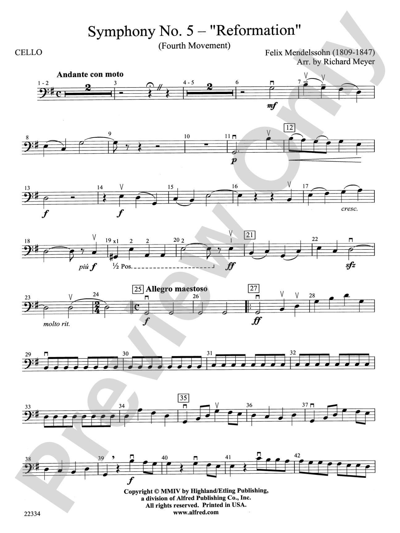 Symphony No. 5 "Reformation" (4th Movement): Cello