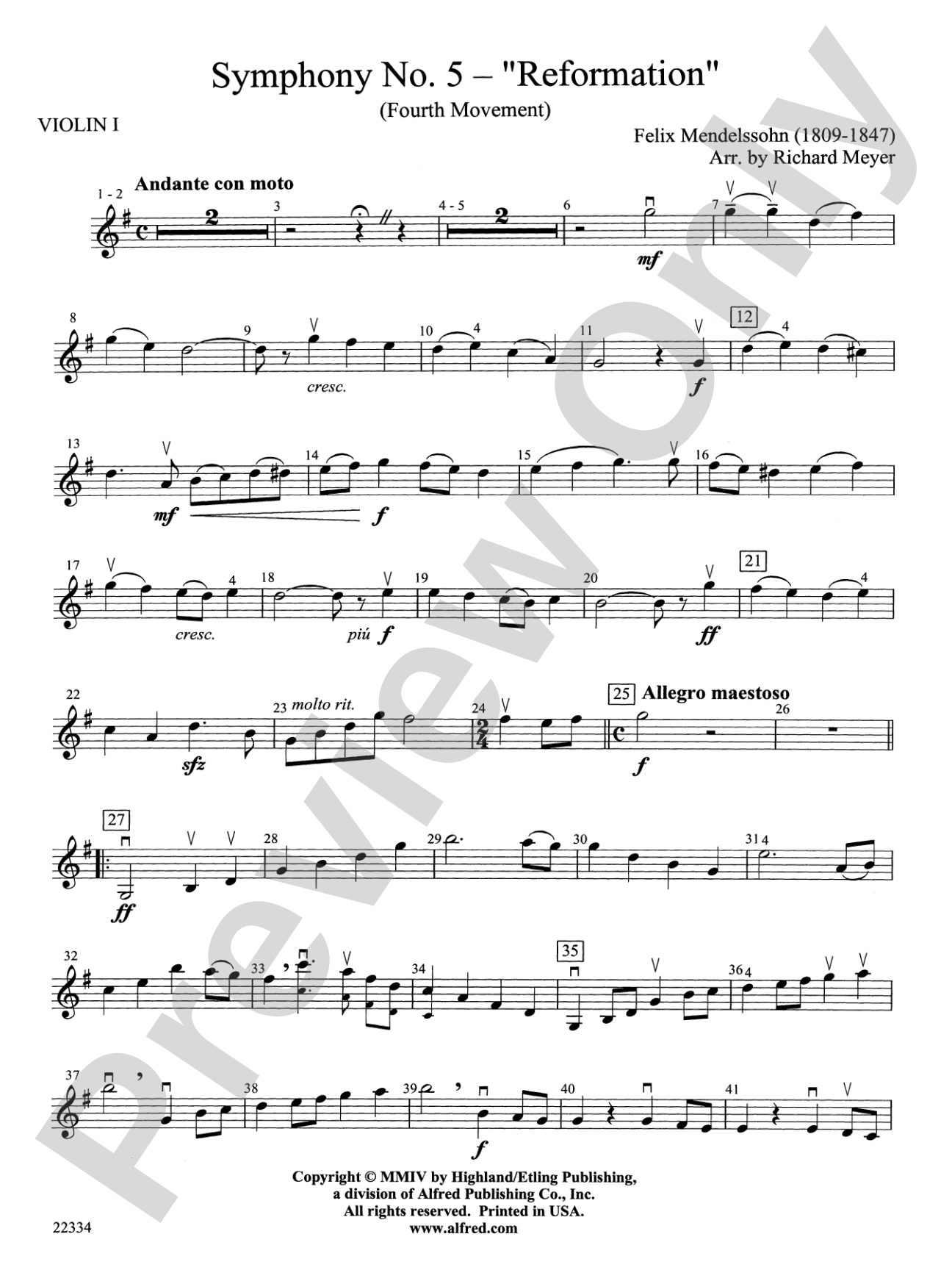 Symphony No. 5 "Reformation" (4th Movement): 1st Violin