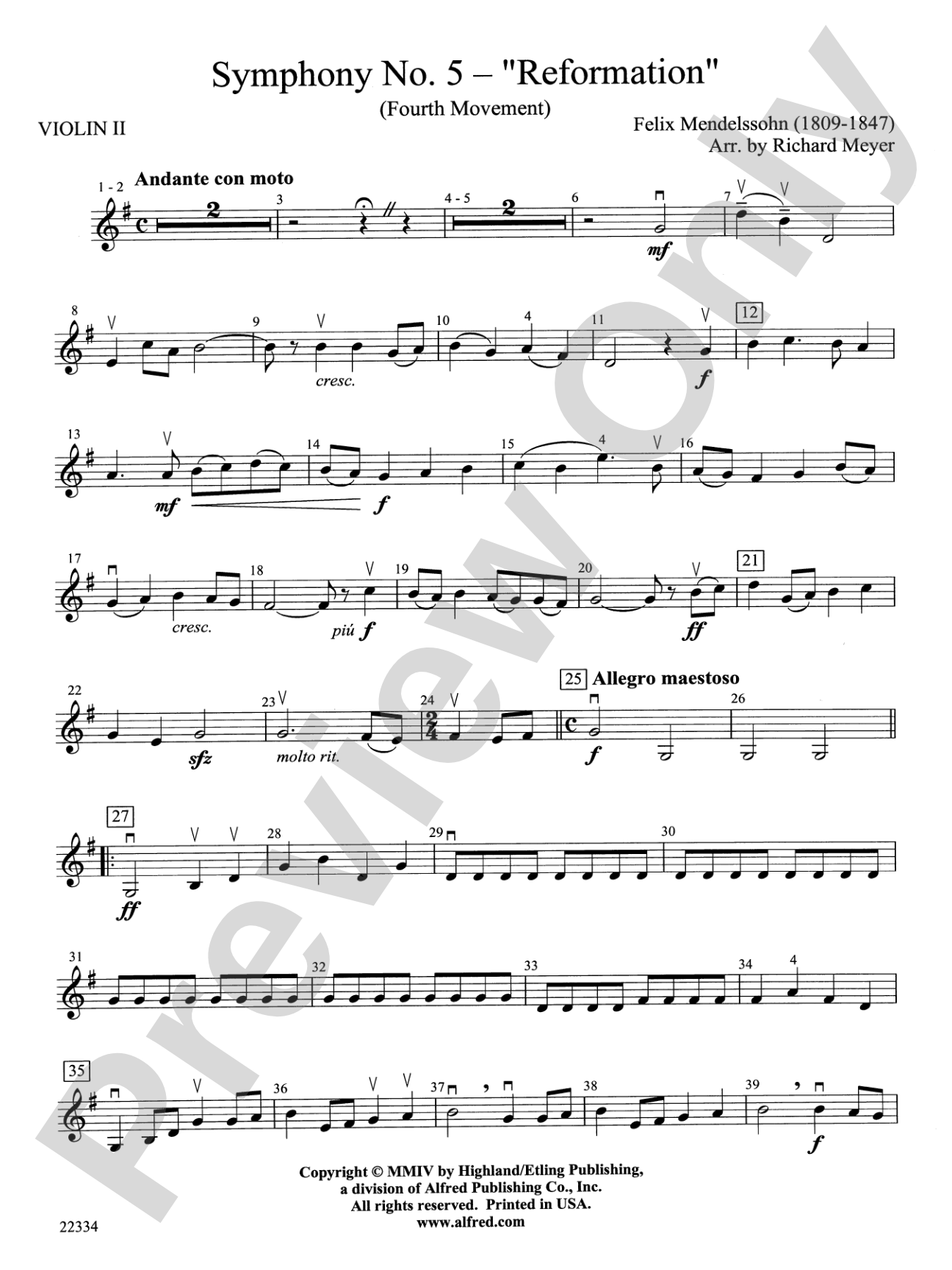Symphony No. 5 "Reformation" (4th Movement): 2nd Violin