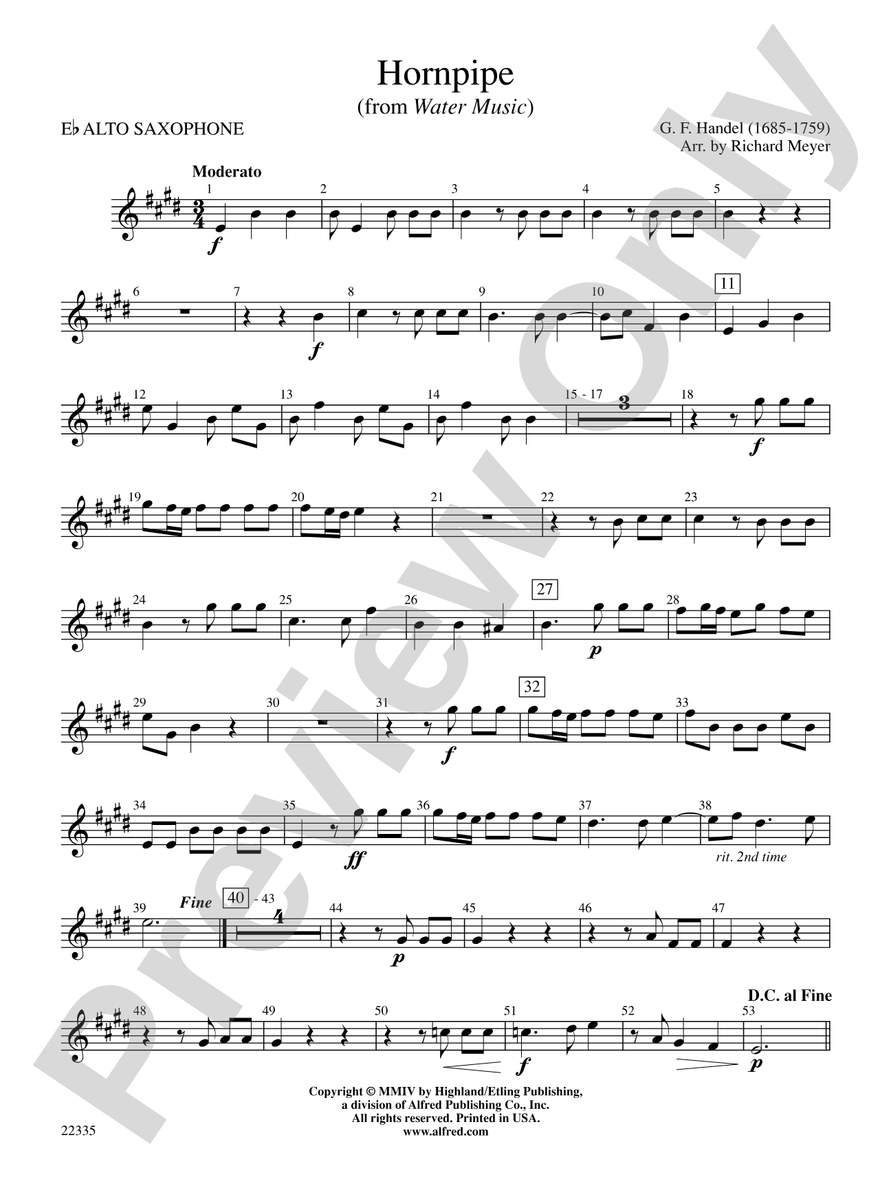 Hornpipe (from Water Music): E-flat Alto Saxophone