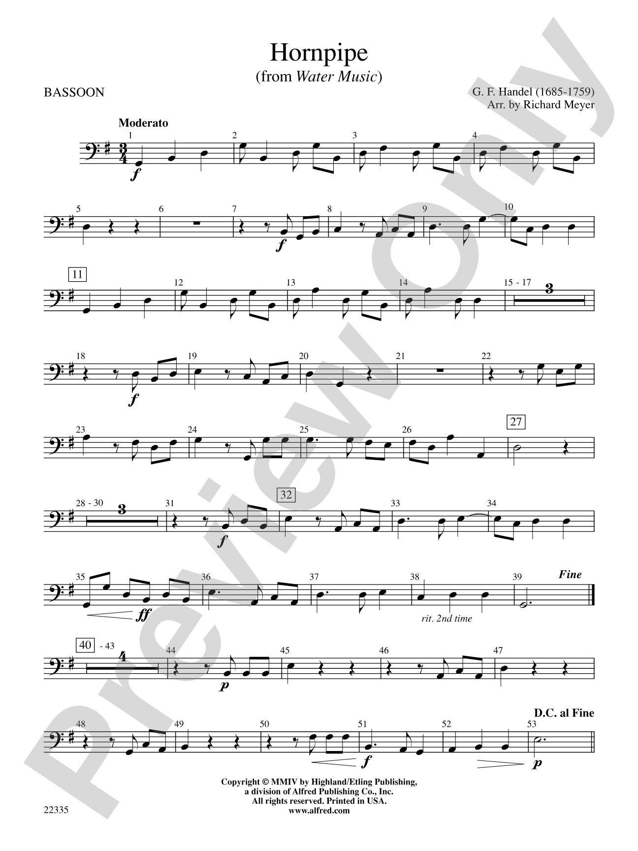 Hornpipe (from Water Music): Bassoon