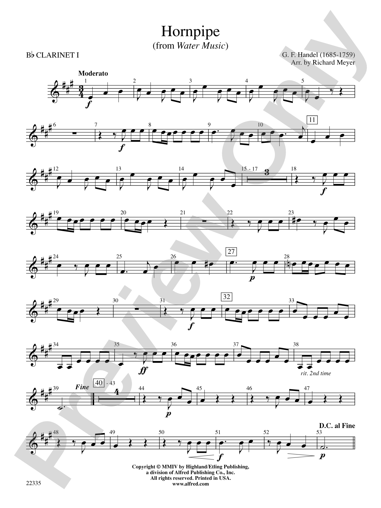 Hornpipe (from Water Music): 1st B-flat Clarinet