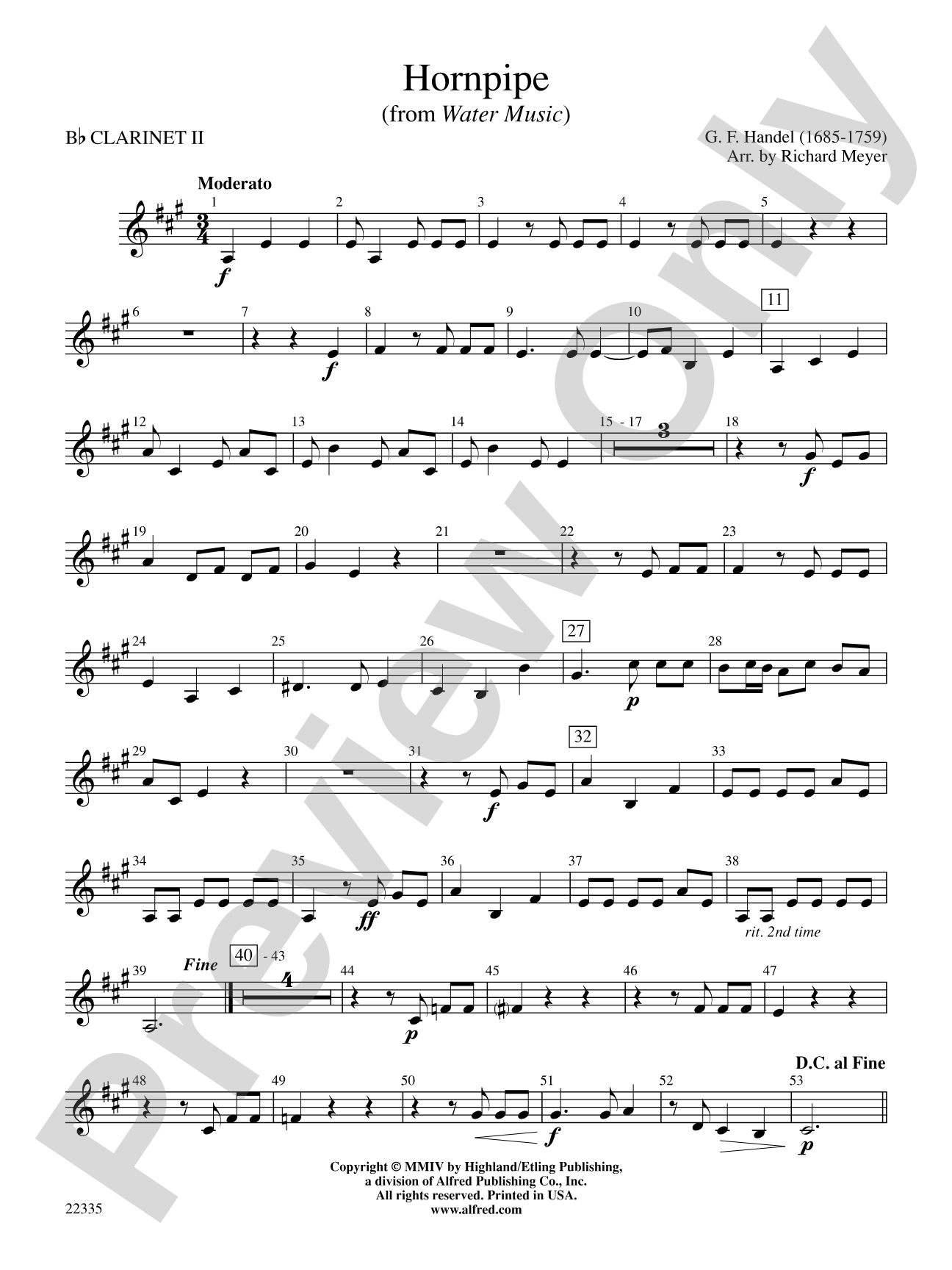 Hornpipe (from Water Music): 2nd B-flat Clarinet