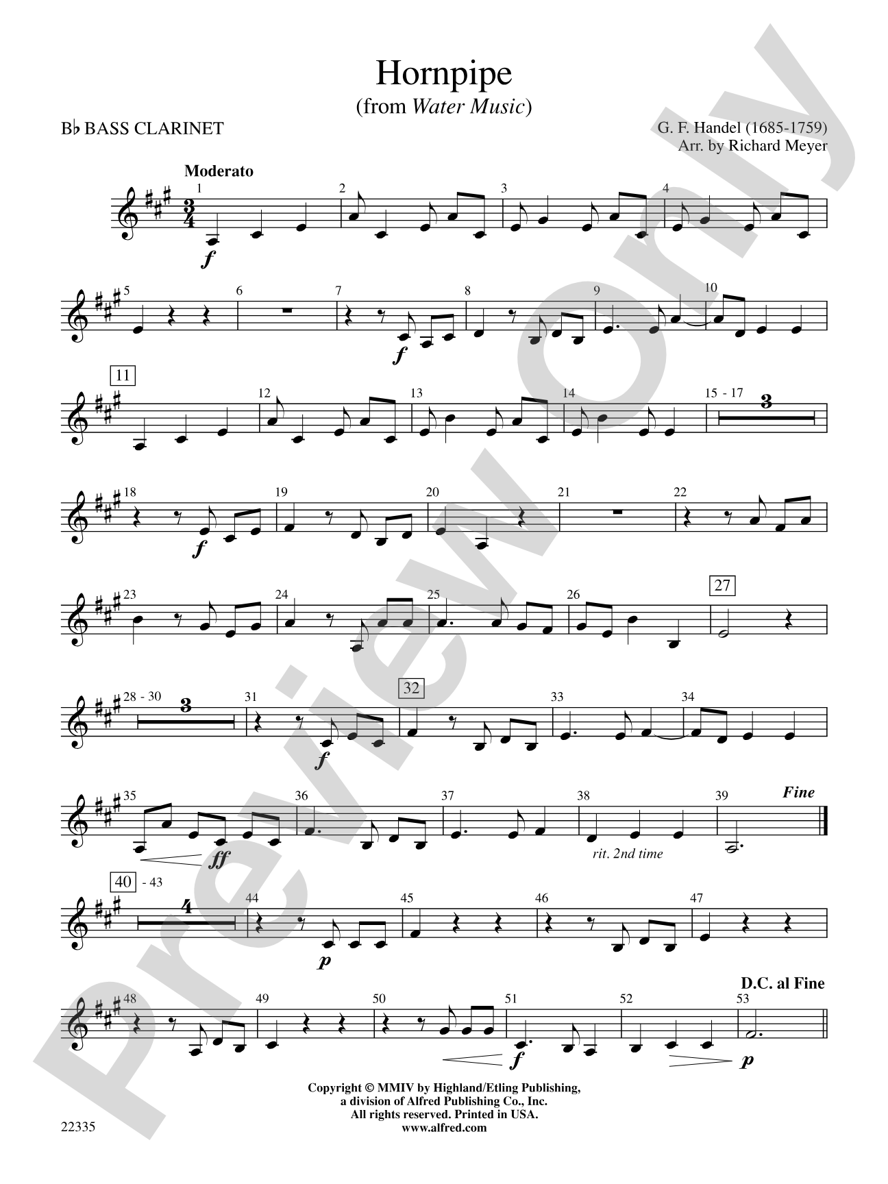 Hornpipe (from Water Music): B-flat Bass Clarinet