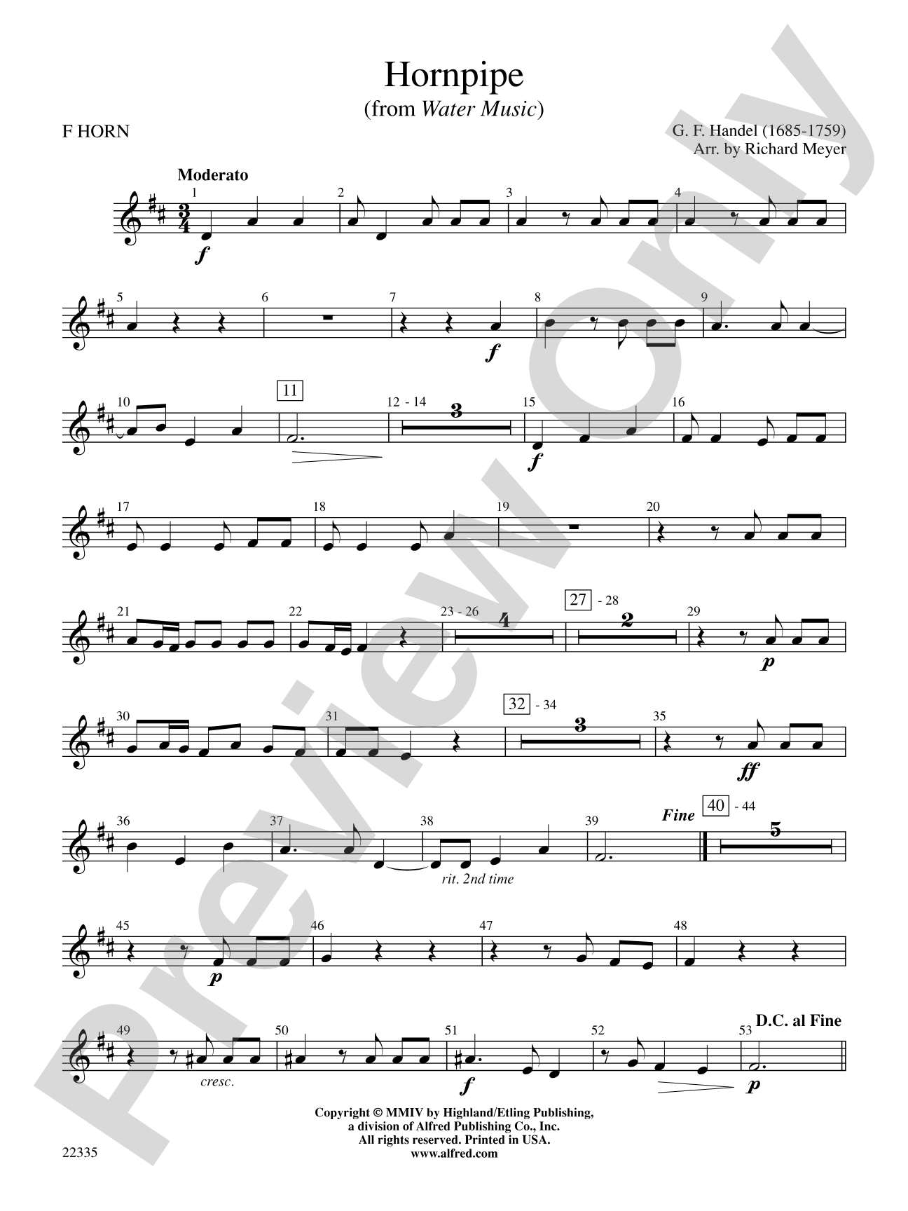 Hornpipe (from Water Music): 1st F Horn