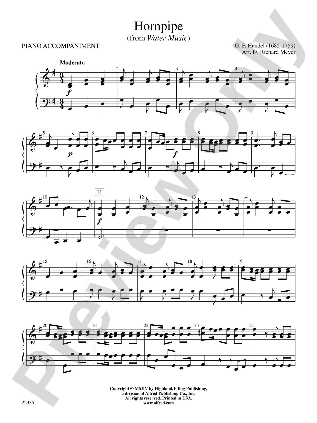 Hornpipe (from Water Music): Piano Accompaniment