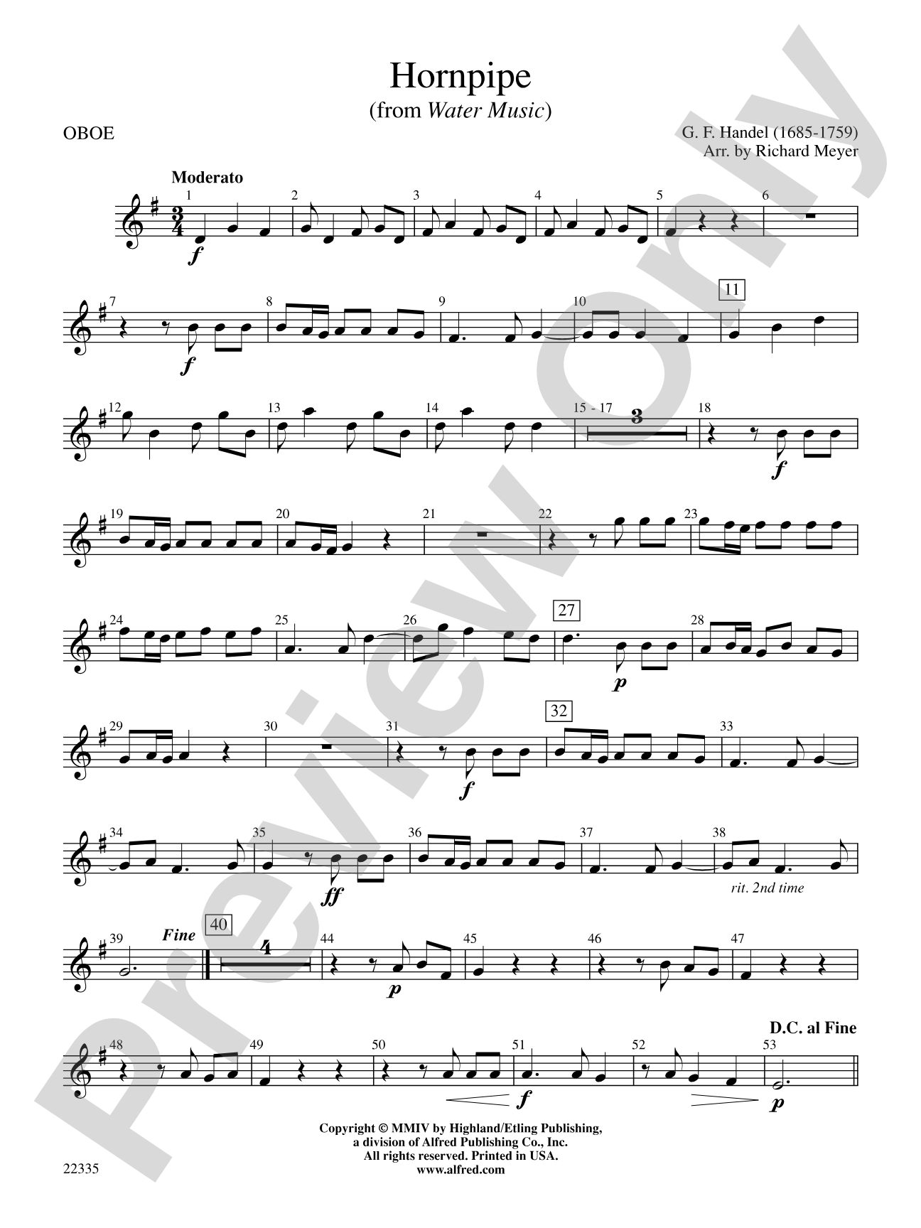 Hornpipe (from Water Music): Oboe