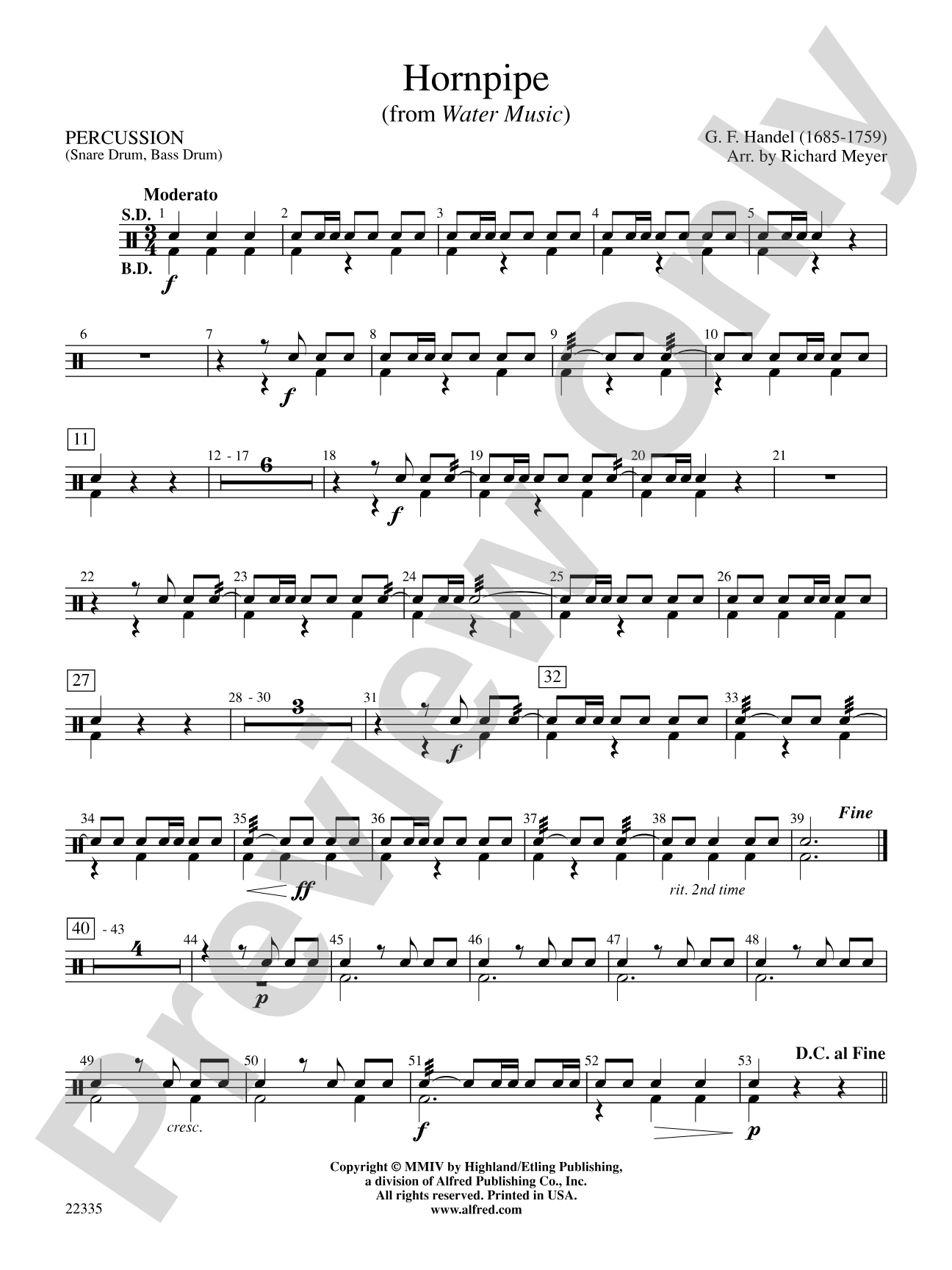 Hornpipe (from Water Music): 1st Percussion
