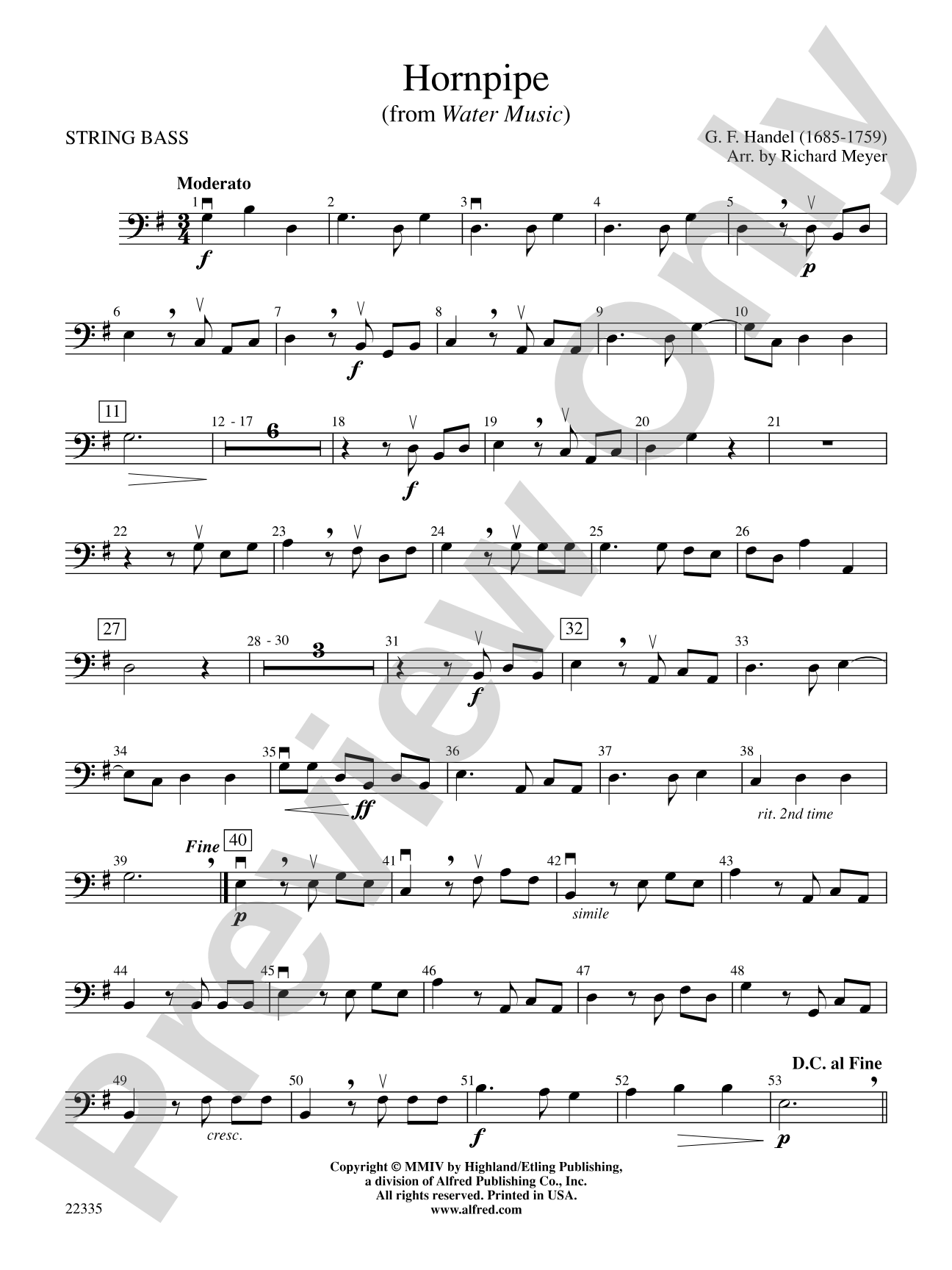 Hornpipe (from Water Music): String Bass