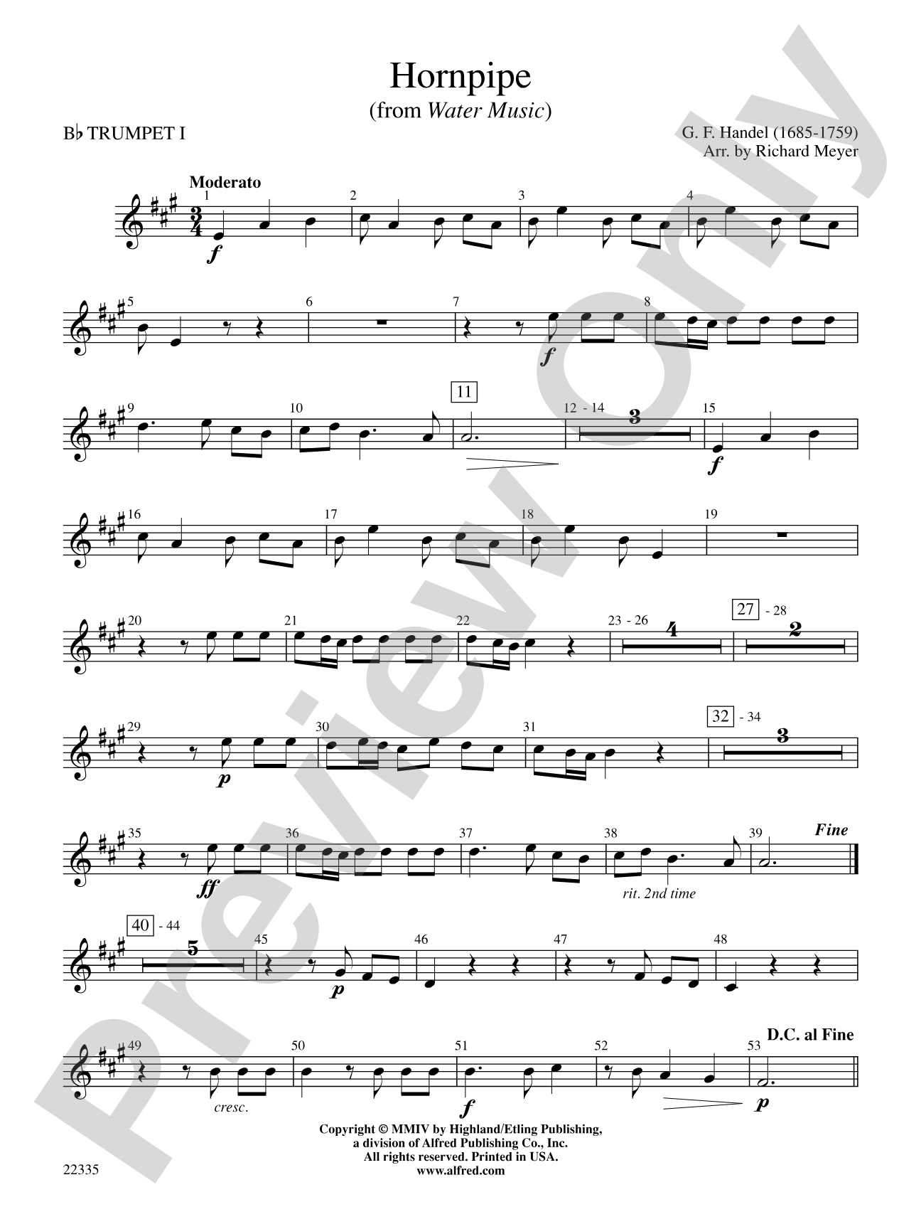Hornpipe (from Water Music): 1st B-flat Trumpet
