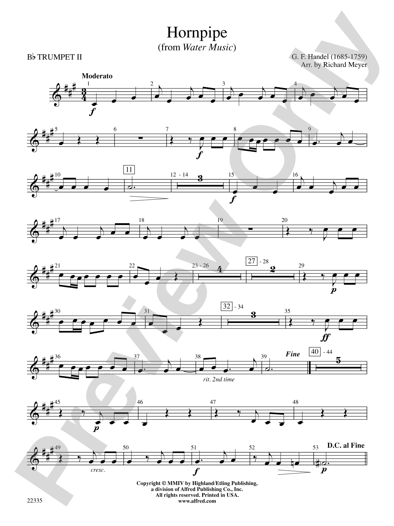 Hornpipe (from Water Music): 2nd B-flat Trumpet