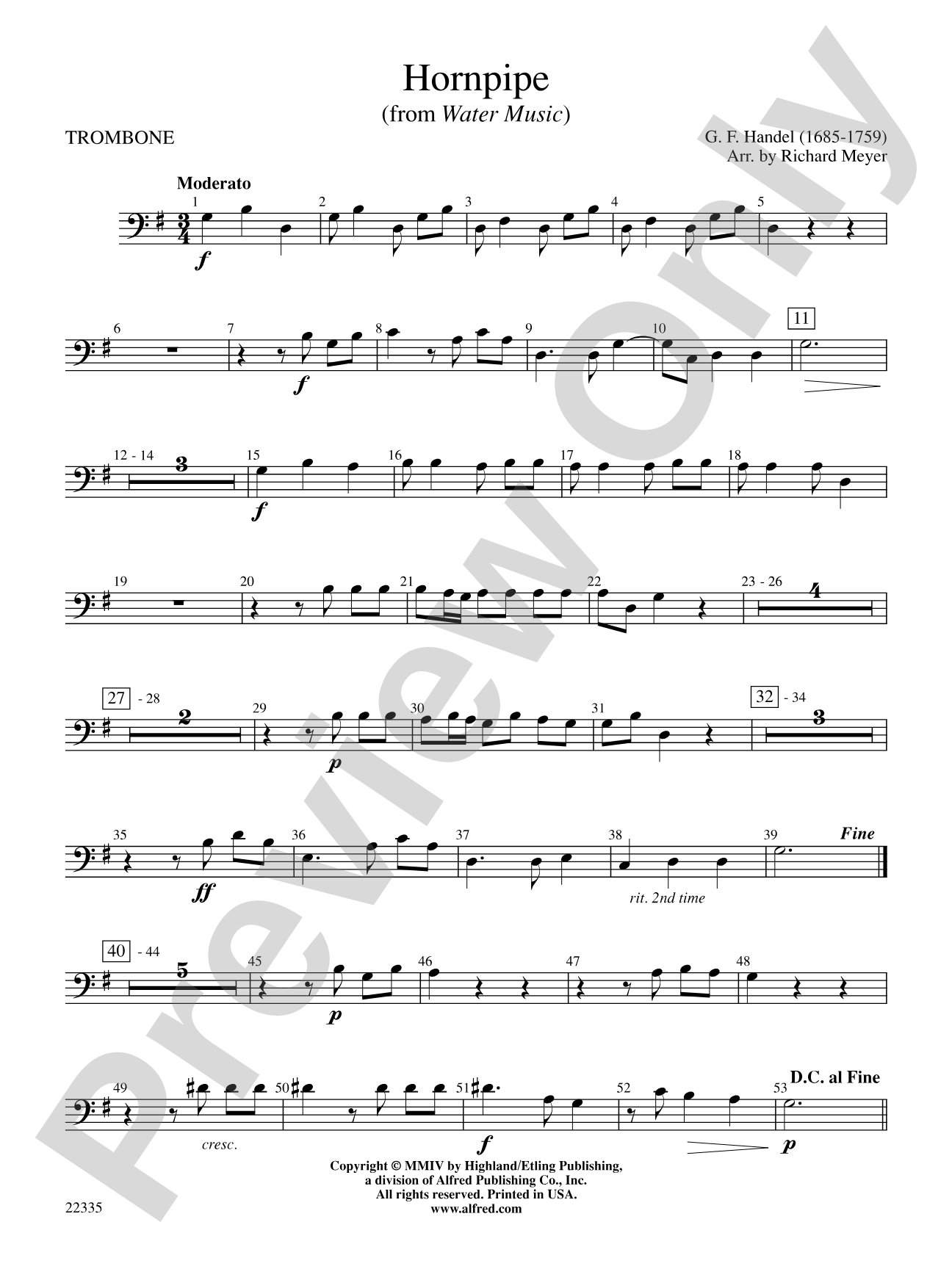 Hornpipe (from Water Music): 1st Trombone