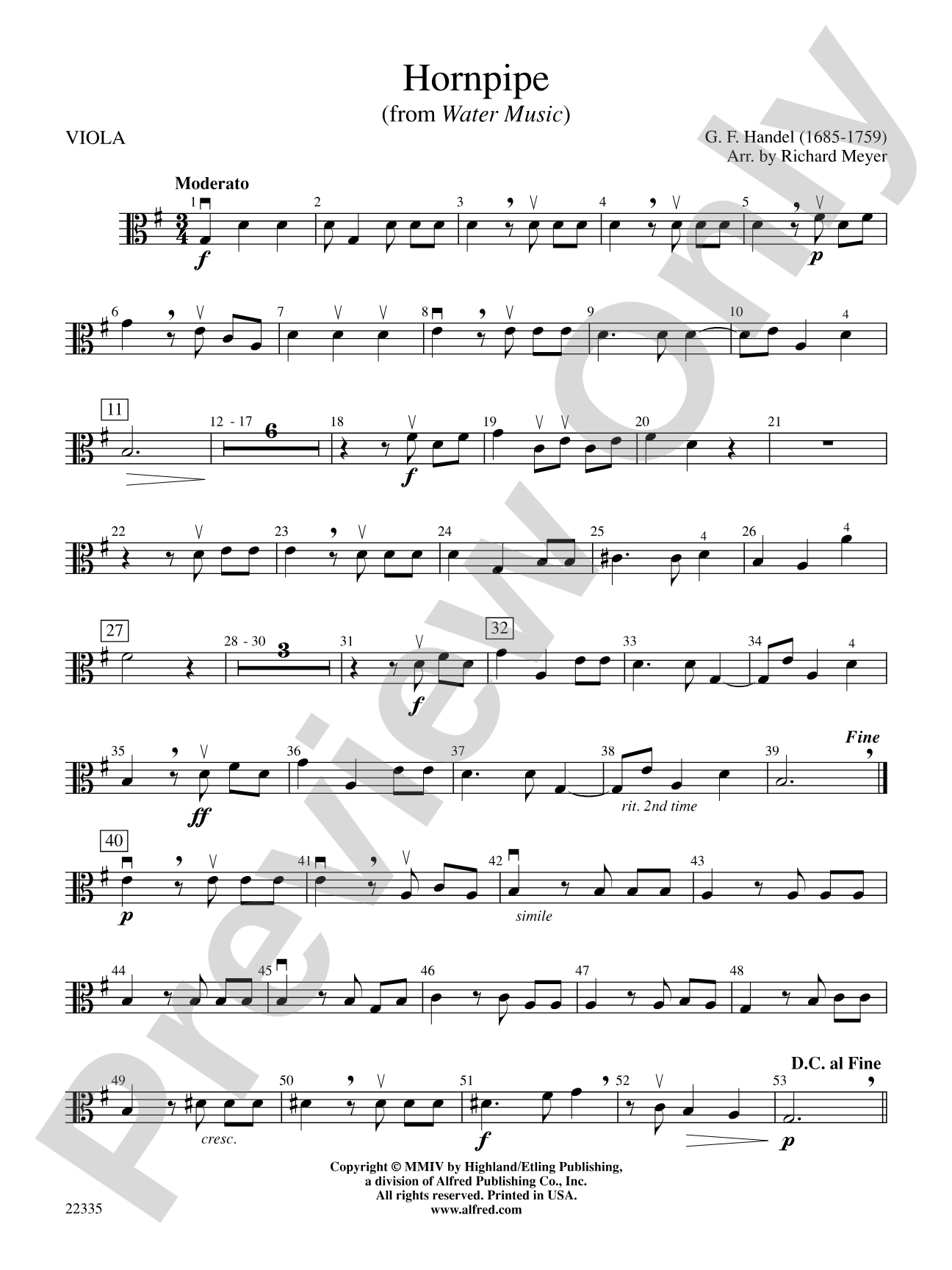 Hornpipe (from Water Music): Viola
